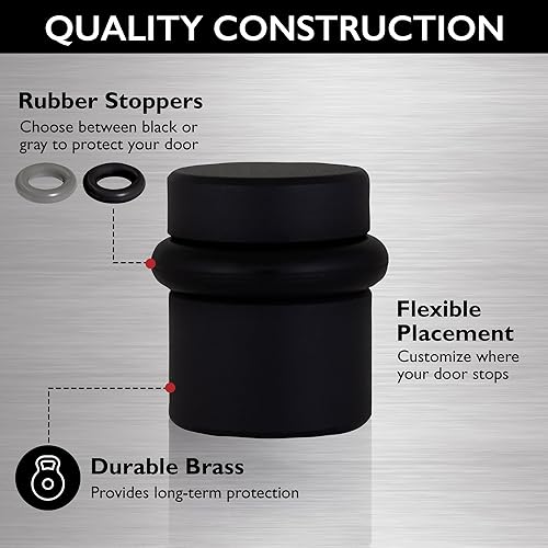 Miniatura 6 de Design House - Tope de puerta cilíndrico moderno, parachoques de goma negro mate, paquete de 2, 189332-MB