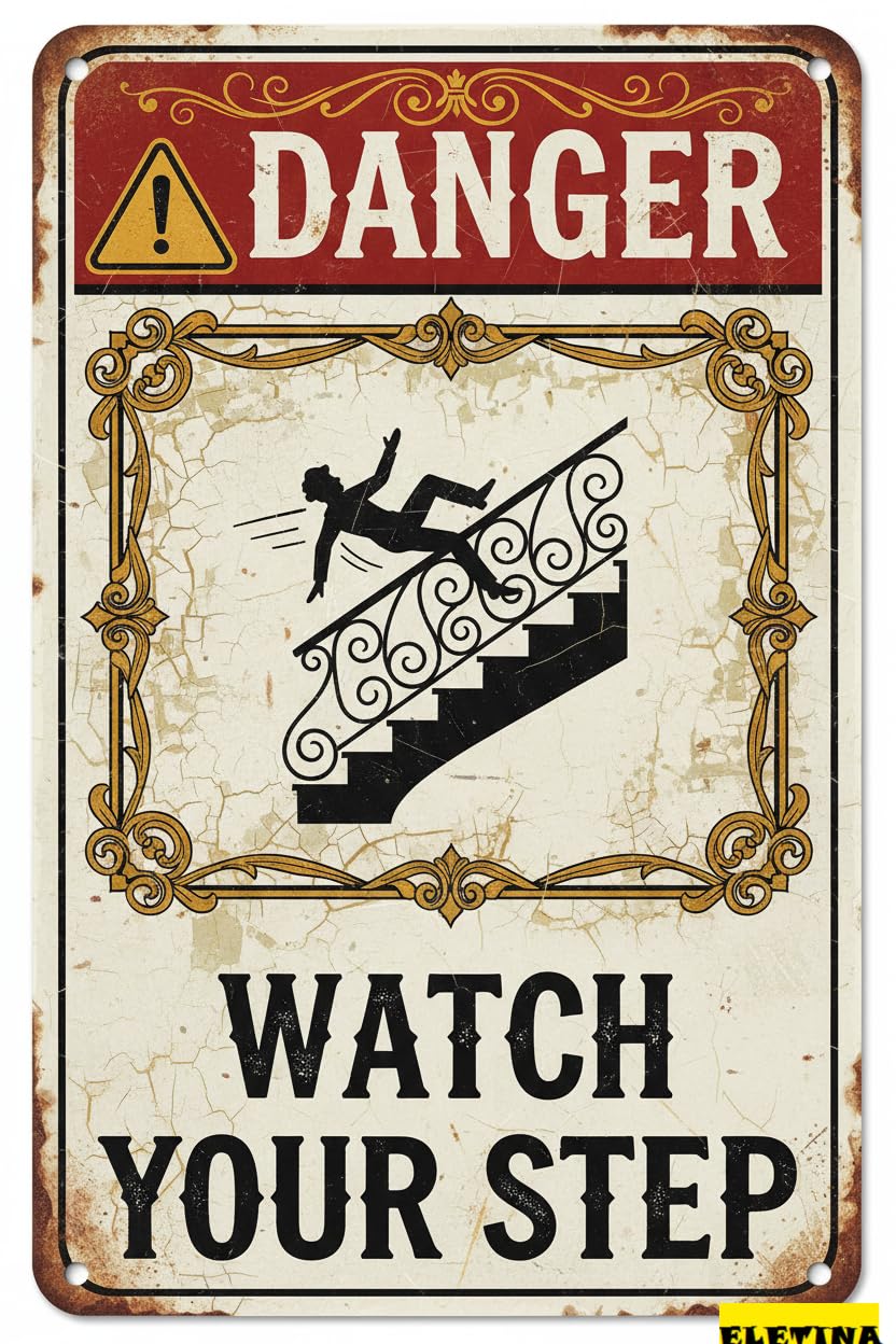 Watch Your Step Warning Tin Sign, 8x12 Inch Business Decor