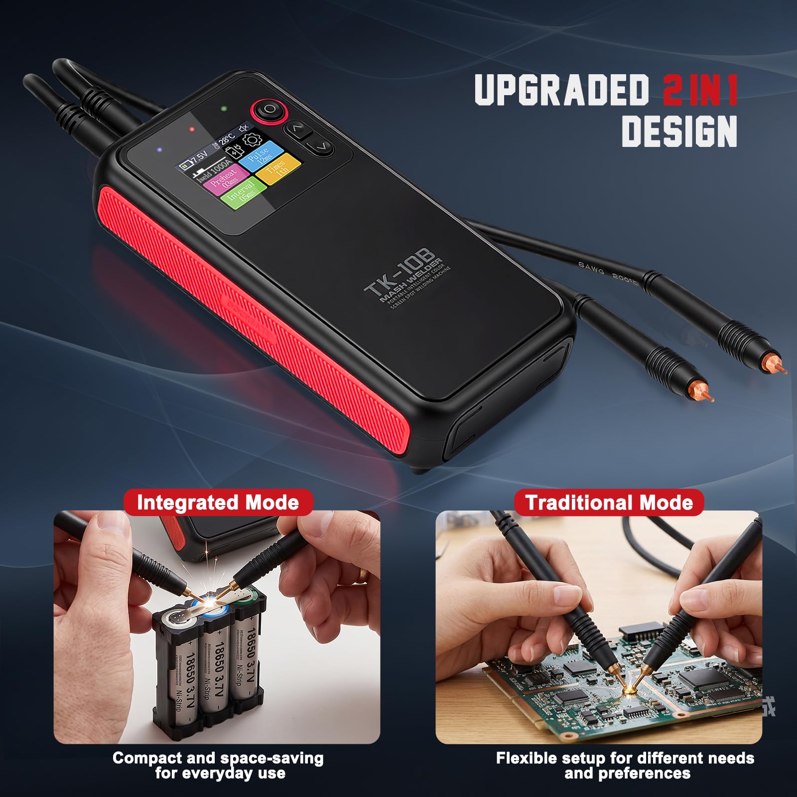 Soldador por puntos inalámbrico, soldador de puntos portátil con batería de 5000 mAh,soldadura ajustable, protección contra sobrecalentamiento, para baterías 18650 26650 32650 Li-ion Ni-MH Ni-Cd