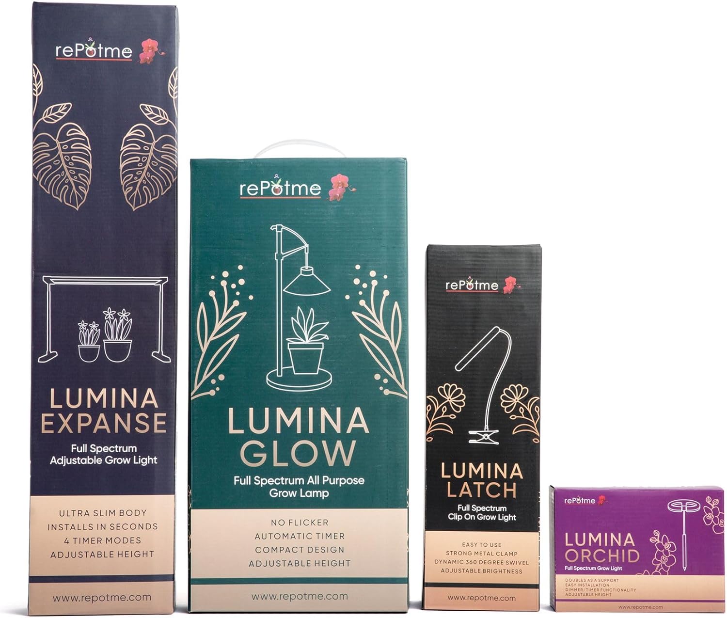 rePotme Lumina Expanse - Grow Light for Indoor Plants - Full Spectrum LED Plant Light, No Tools Required (Black)