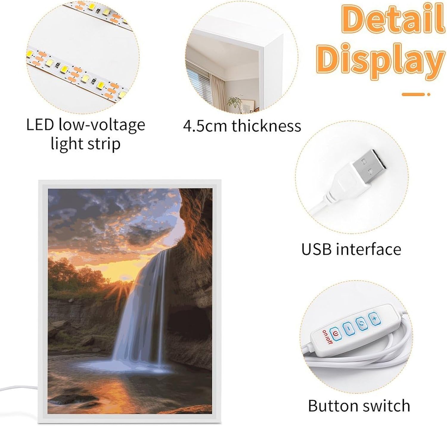 Waterfall at Sunset Vanity Mirror with Lights Lighted Makeup Mirror with 3-Color Lighting Dimmable LED Makeup Mirror for Vanity Desk Tabletop Bedroom Dressing Room image 4