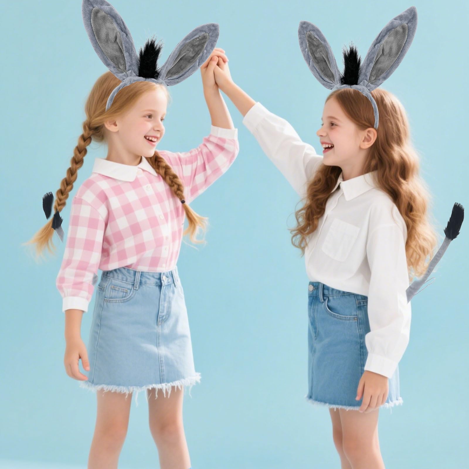 FUIPVGI Set di 4 costumi da asino con orecchie e coda, per cosplay, travestimento da asino, fascia con orecchie, per carnevale, feste di Halloween, Giornata mondiale del libro