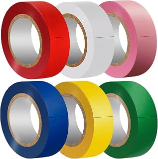 Tefunsity Electrical Tape Colors 6 Pack 3/4-Inch by 30 Feet, Strong Adhesive, Durable,Waterproof, Easy-Wrap,Pink,Yellow,Red, Green,Blue, White