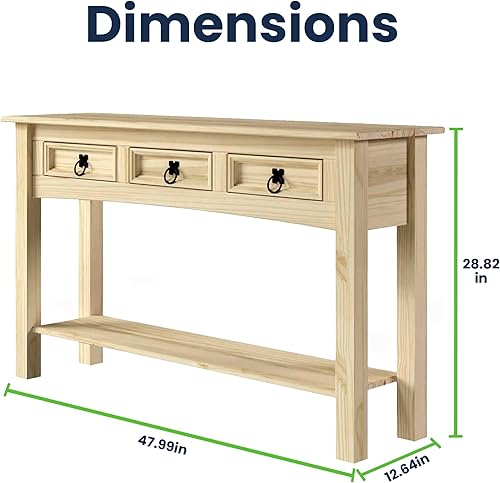 Miniatura 2 de Furniture Dash Consola de mesa de pasillo de madera maciza de 47.9 pulgadas de ancho, 12.6 pulgadas de profundidad, 28.8 pulgadas de alto, mesa de