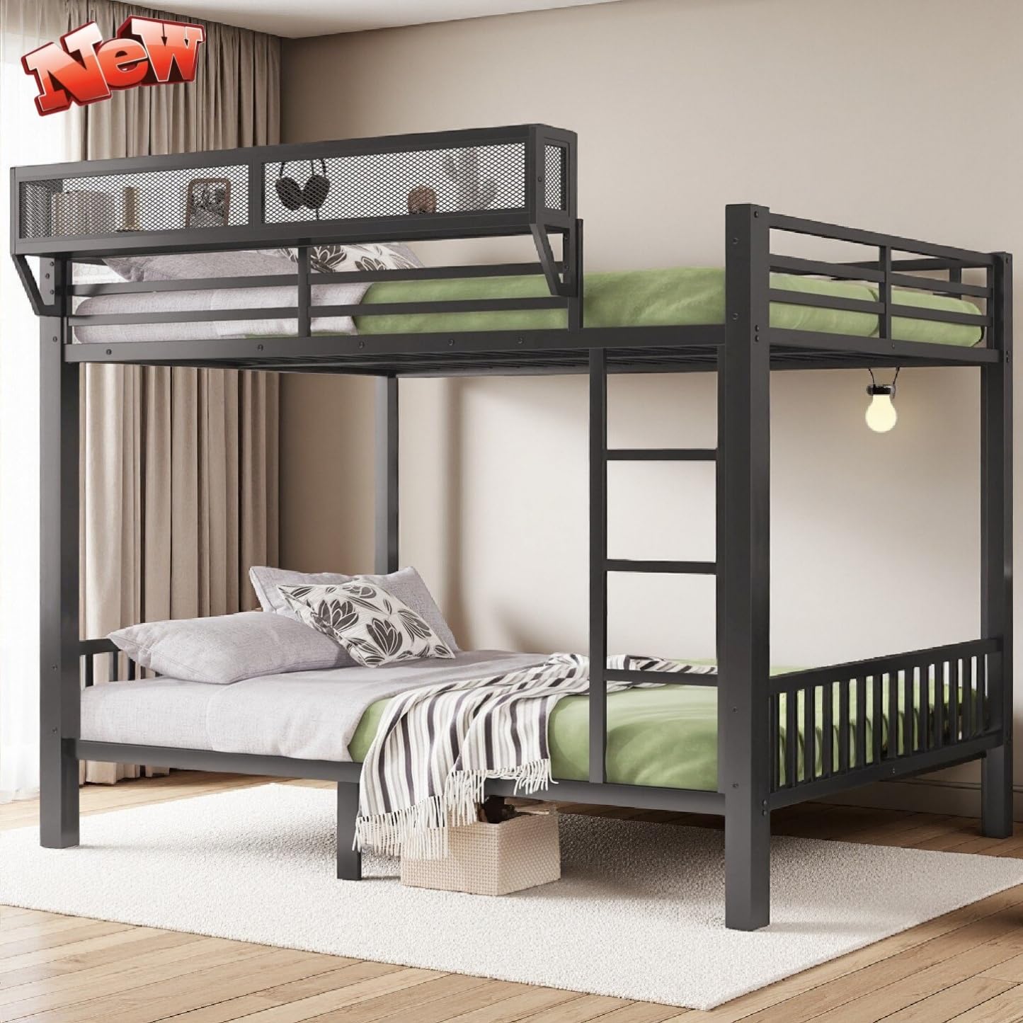 TSAMPA Latest Upgraded & Stronger Metal Bunk Bed Queen Over Queen Size, More Stable and Safer Steel Heavy Duty Bunk Queen Bed Frame with Thickened