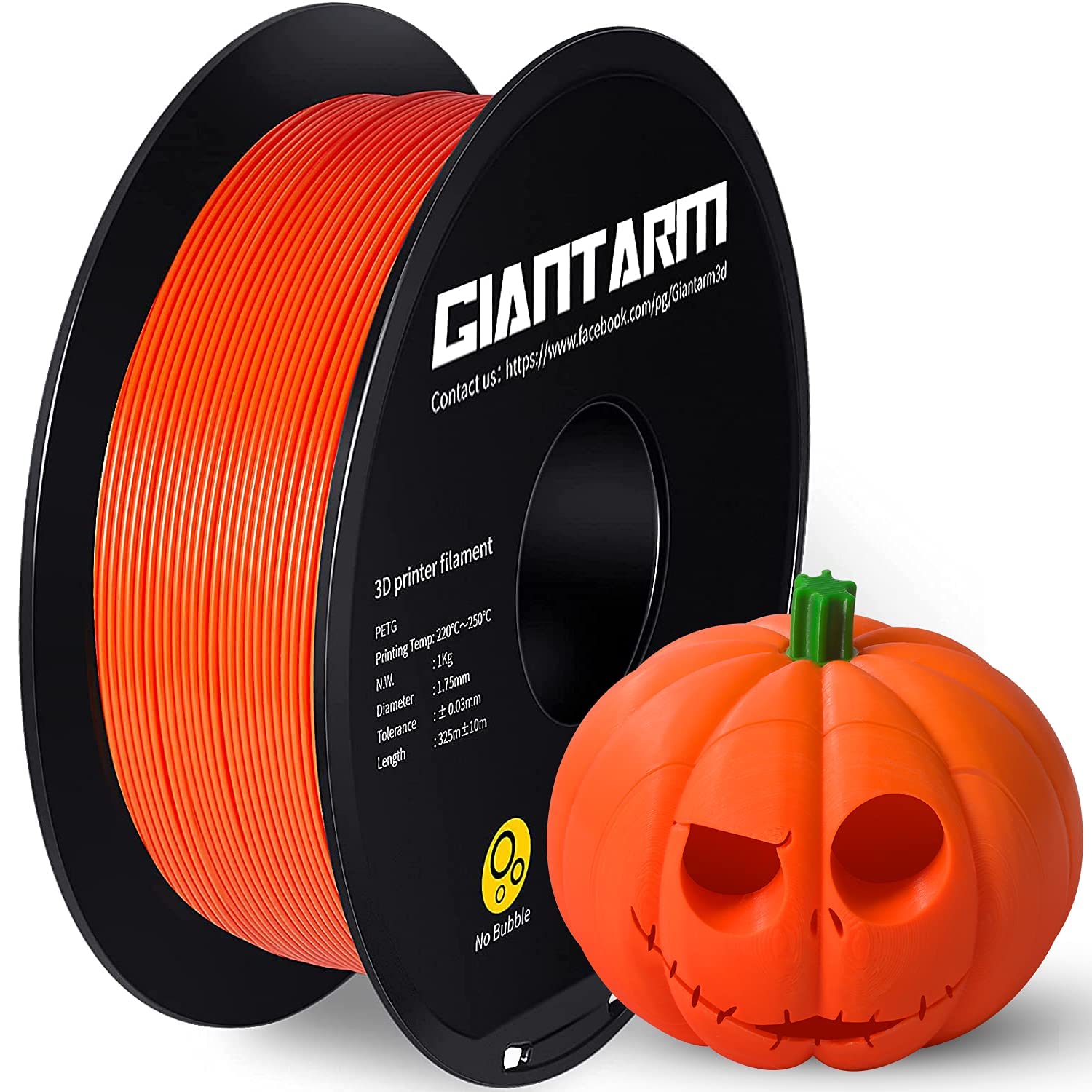 GIANTARM Orange PETG 3D Printer Filament Toughness Enhanced 1kg (2.2lbs), 1.75mm Dimensional Accuracy +/-0.03mm, 1080 Feet（330m/Roll, Vacuum Package, Fit for Most 3D FDM Printer