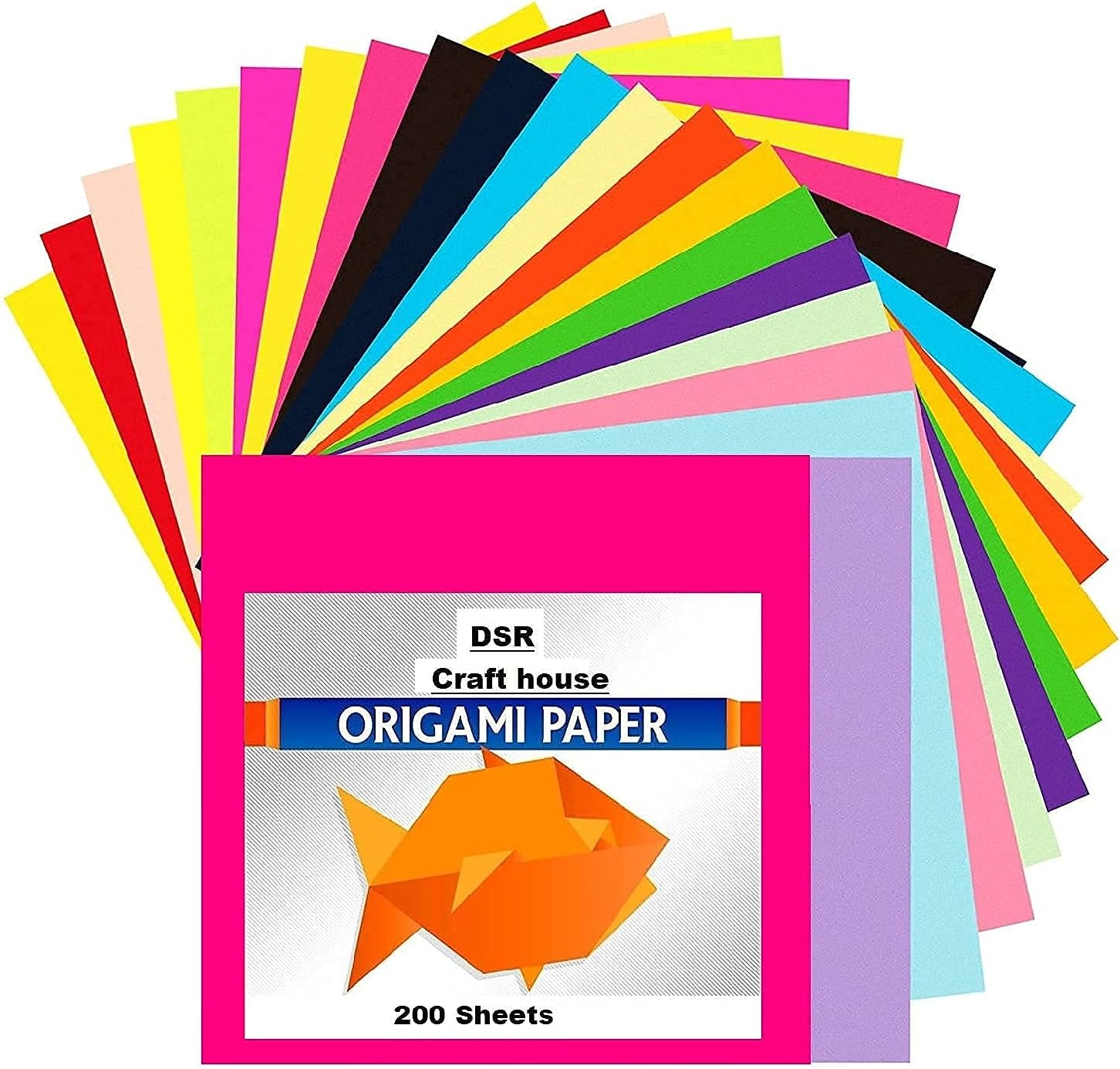 Eclet Neon Origami Paper 15 cm X 15 cm Pack of 200 Sheets (20 sheet x 10 color) Fluorescent Color Both Side Coloured For Origami, Scrapbooking, Project Work