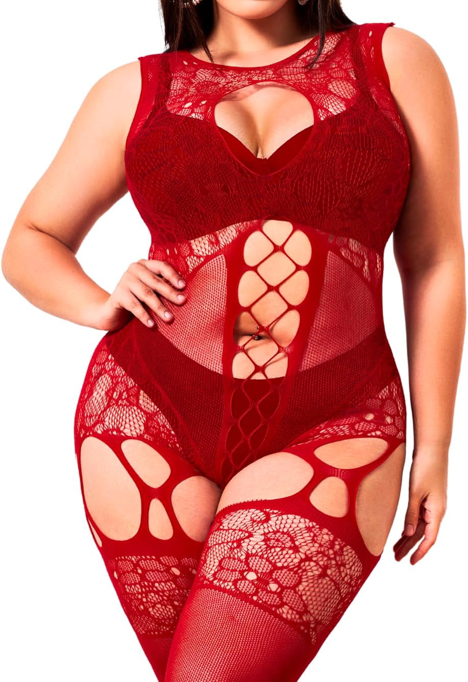 Plus Size Body Stockings For Women Curvy BBW, Exotic Dancer Lingerie Outfits, Full Sexy Fishnet Bodysuit Rave Party