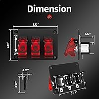 Vista 2 de Interruptor de palanca 12V 3 bandas Panel de interruptor basculante universal DC 12V 20A Interruptor basculante con indicador LED Cubierta