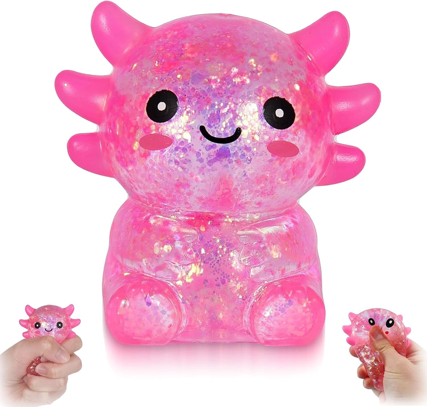 Axolotl Squishy Stress Ball, Slow Rising Stress Ball, Cute Axolotl Fidget Toy for Stress Relief, Anxiety Calming Sensory Toy for Adults, Axolotl Gifts Party Favors (1, Pink)