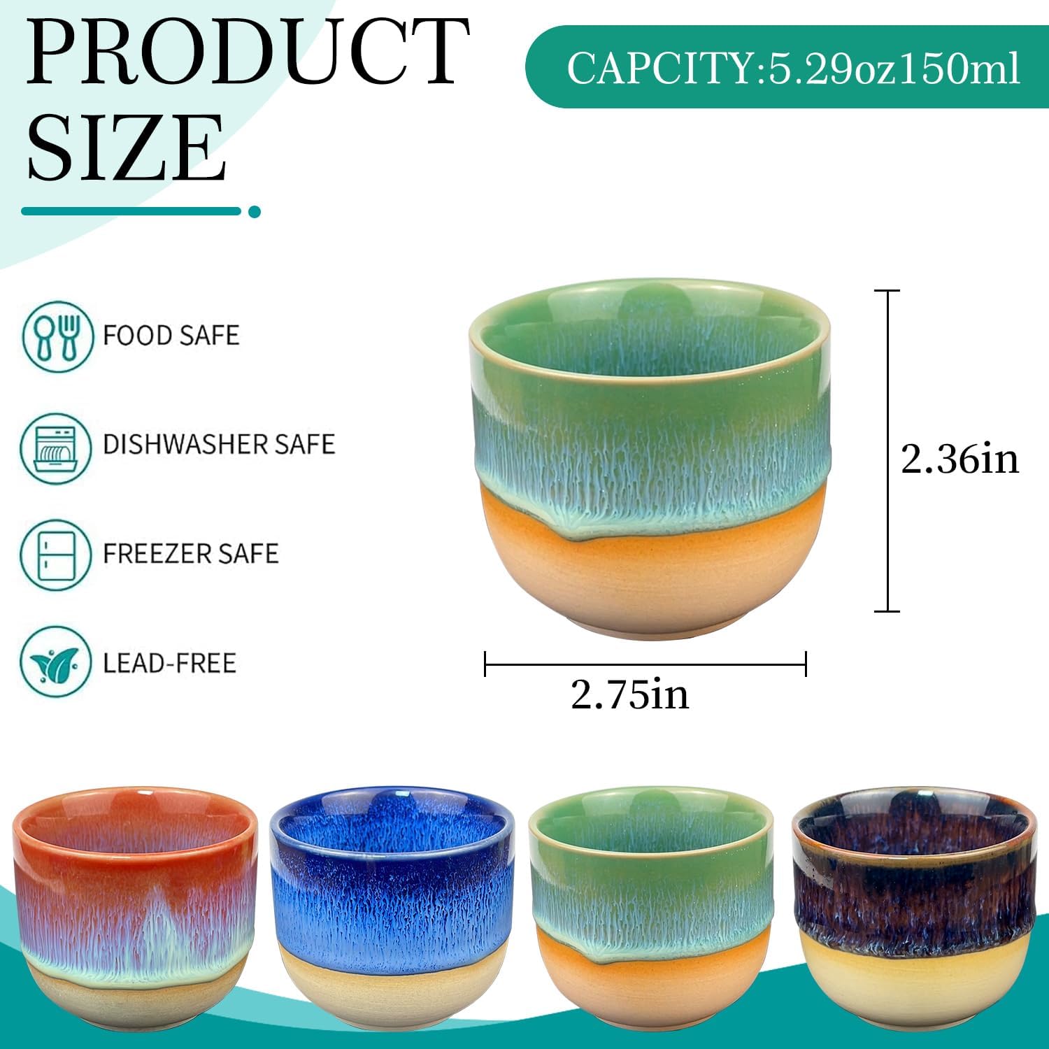 Ceramic Espresso Cups Set of 4, 5 oz Mugs, Double Walled Coffee Mugs for Nespresso Cups, Special Glazed Demitasse Cups Expresso Coffee Cup for Espresso Machine