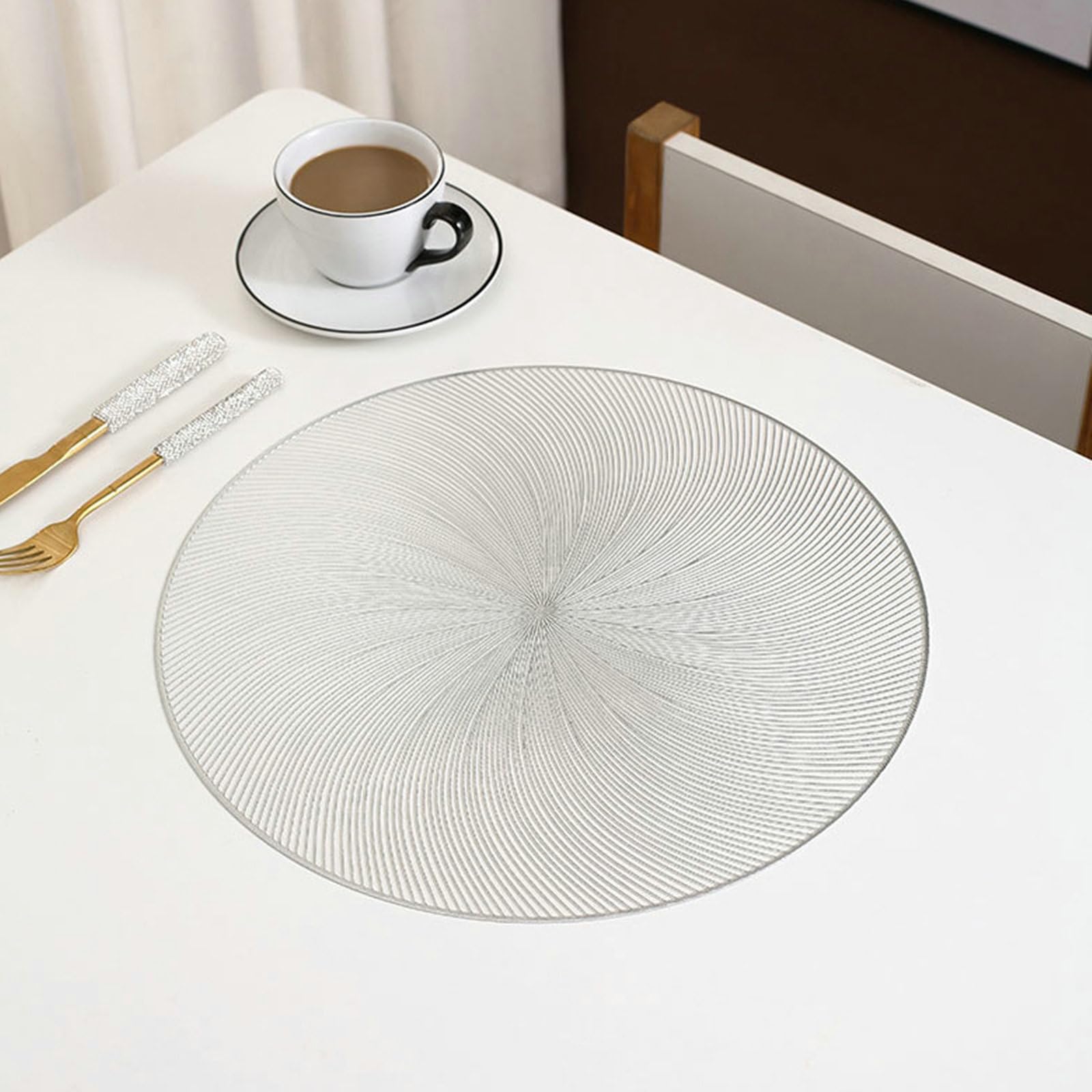 Manteles individuales redondos americanos, juego de 8 manteles individuales americanos de cocina con motivos de fuegos artificiales de estilo europeo, manteles individuales de PVC resistentes