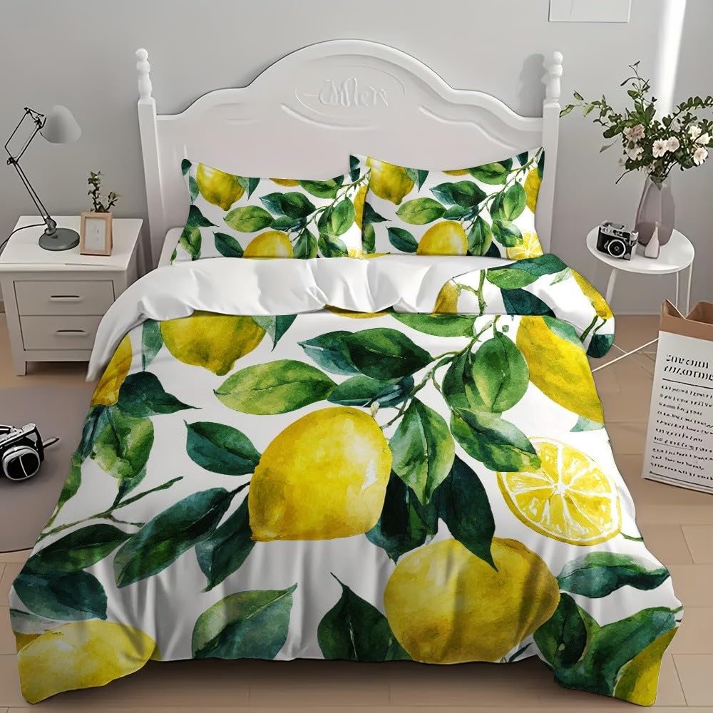Cytryna w stylu akwarelowym poszewka na kołdrę 3 sztuki 150 x 220 cm łóżko 90 cm żółty zestaw poszewek na kołdrę i 2 x poszewki na poduszki 50 x 75 cm dla dziecka chłopca dorosłego pościel