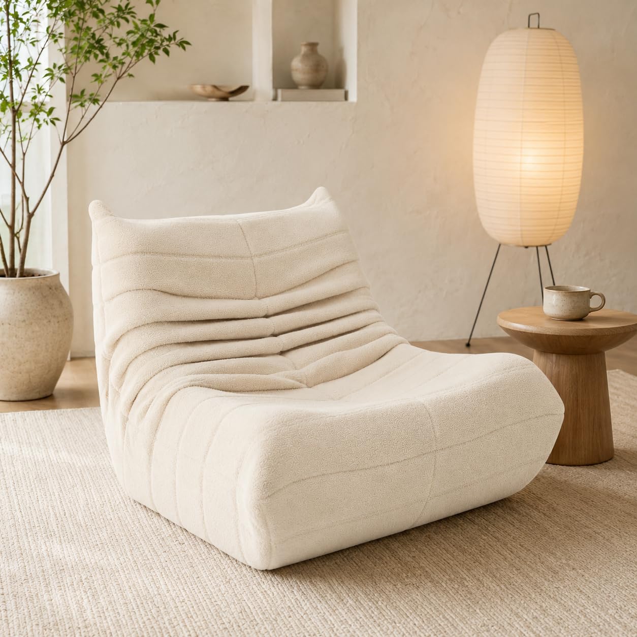 Puff Bean Bag Chair con Relleno Puf para Dormitorio y Salón Cómodo Uso en el Salón, Oficina o Café (Beige)