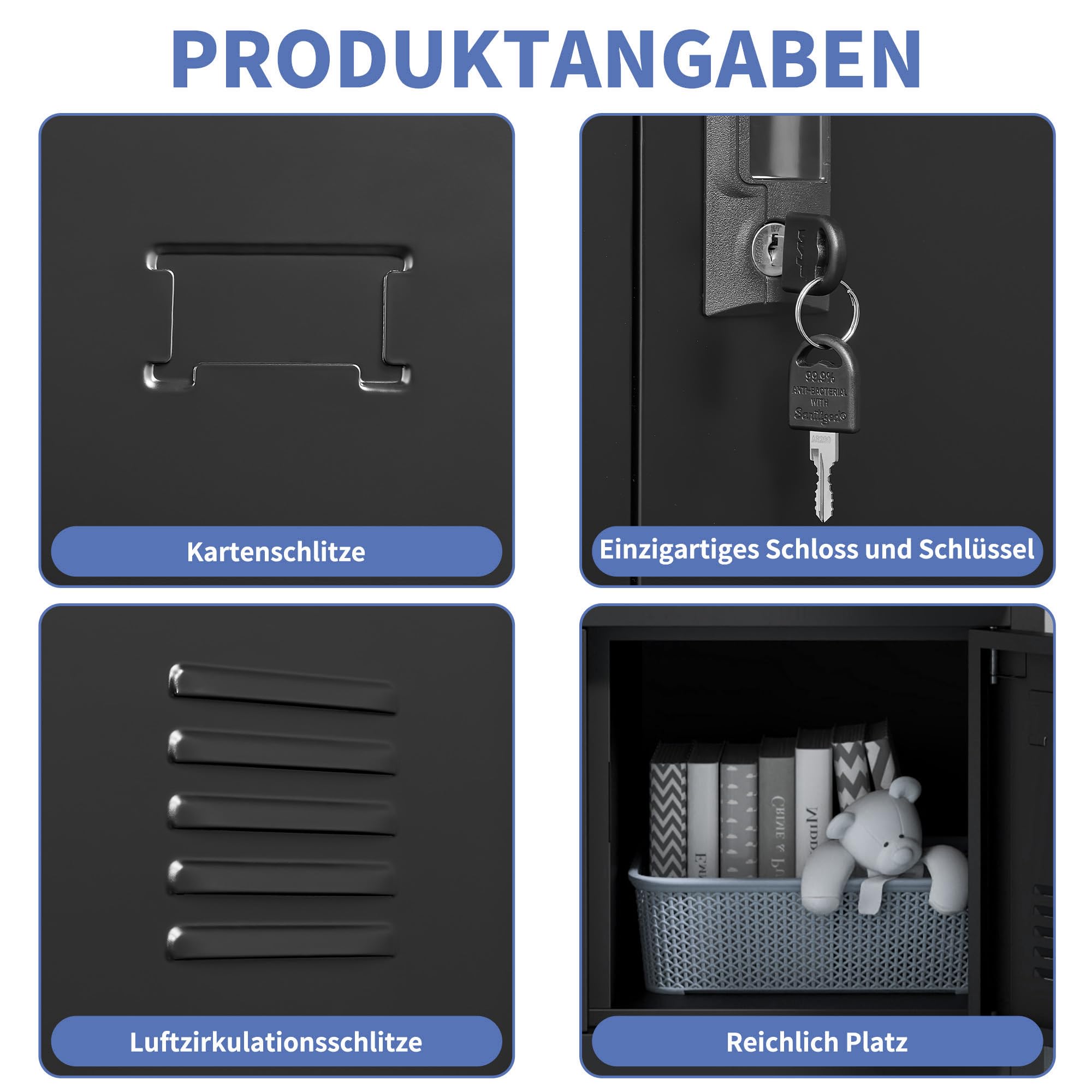 Spind Kleiner Metallschrank, 6-türiger Mitarbeiterschrank, Büroschrank mit Kartenfächern, Metallschrank für Zuhause, Fitnessstudio, Schule