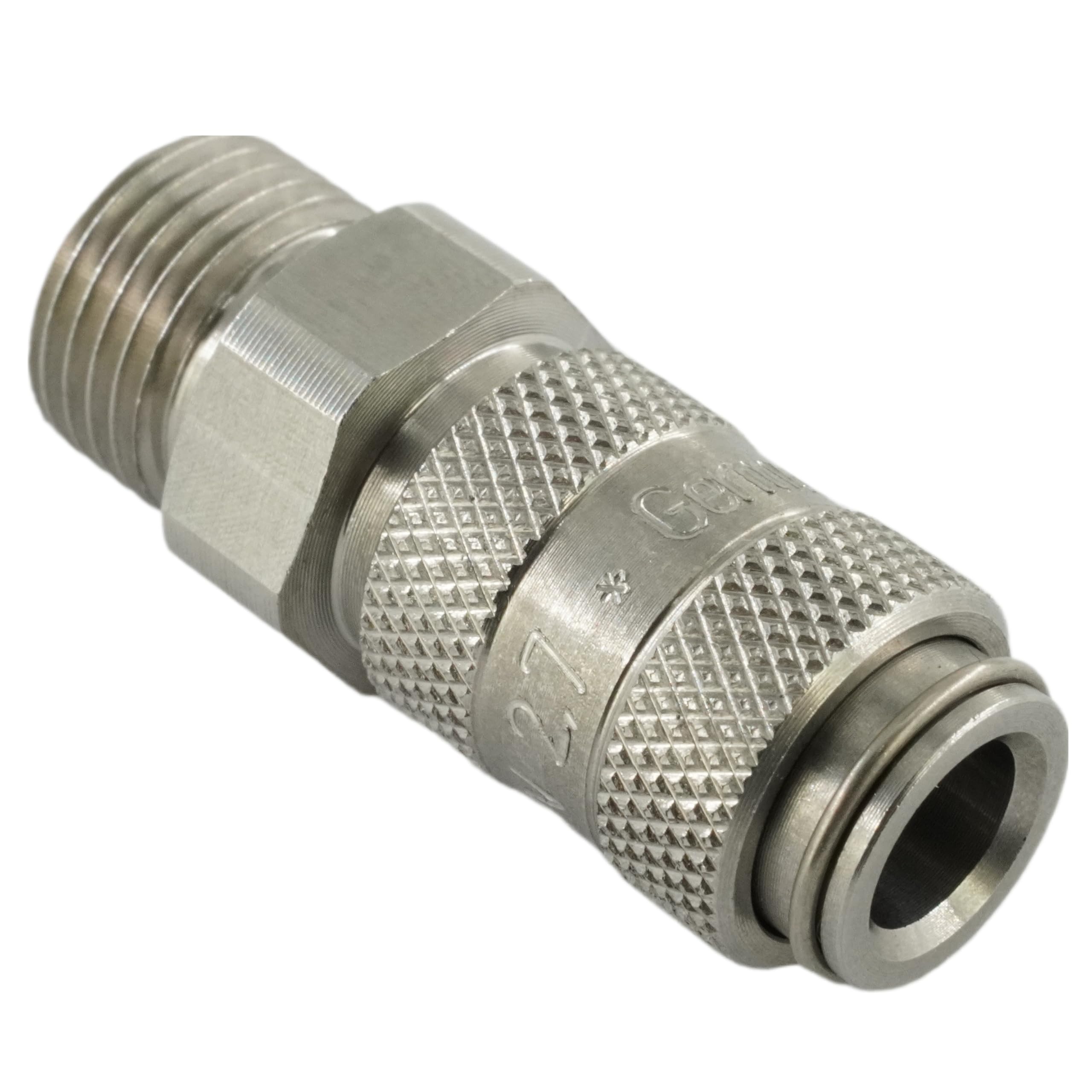 Druckluftkupplung NW 2,7 mit Außengewinde und Dichtungsring Micro-Kupplung Messing/vernickelt Edelstahl (Edelstahl - M5)