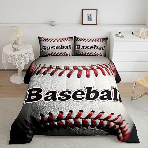 Miniatura 2 de Manfei Juego de edredón de béisbol blanco para niños, tamaño matrimonial, juego de edredón con temática deportiva con 2 fundas de almohada, juego de