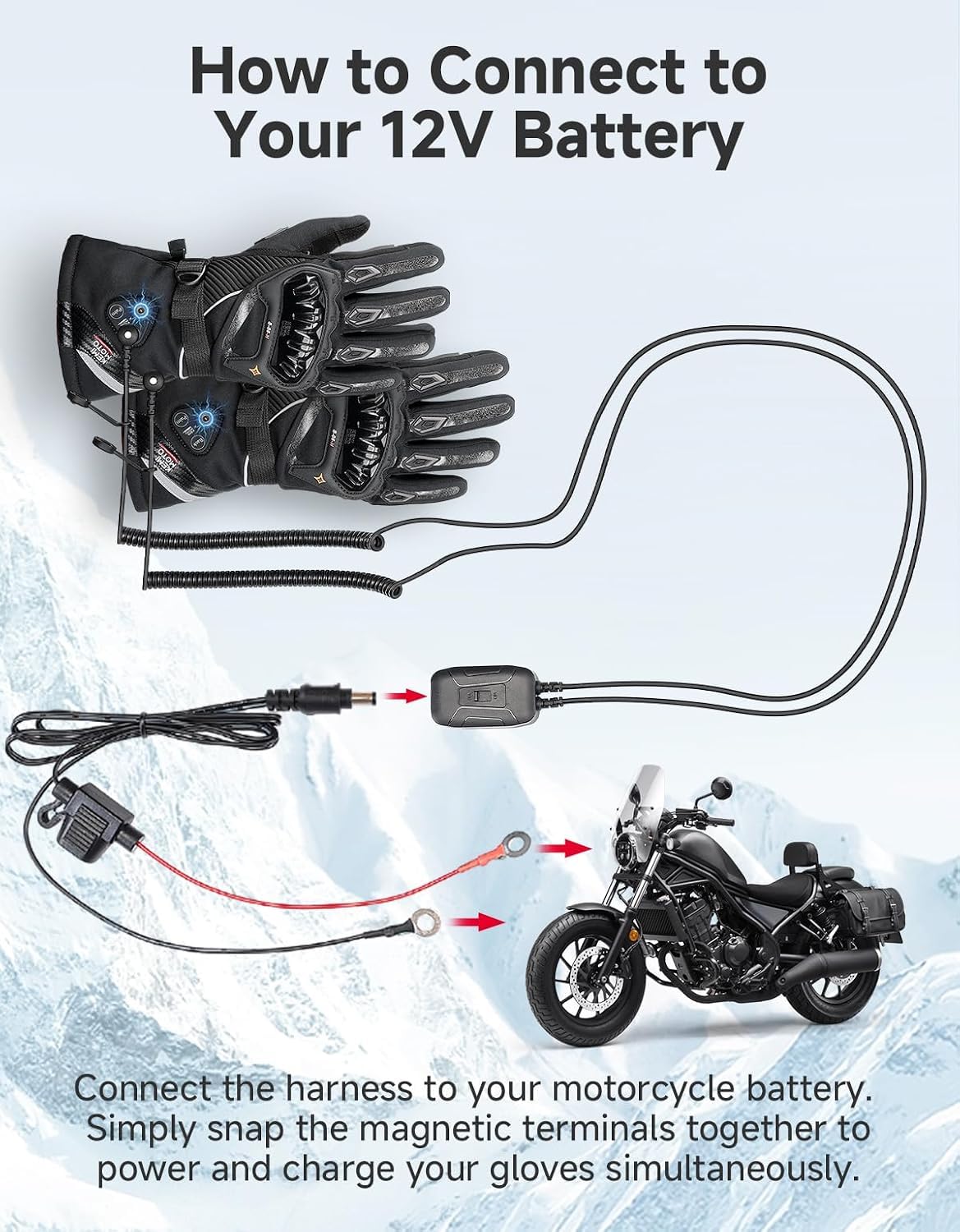 KEMIMOTO Guantes Calefactables Moto, 3000 mAh y Kit 12 V