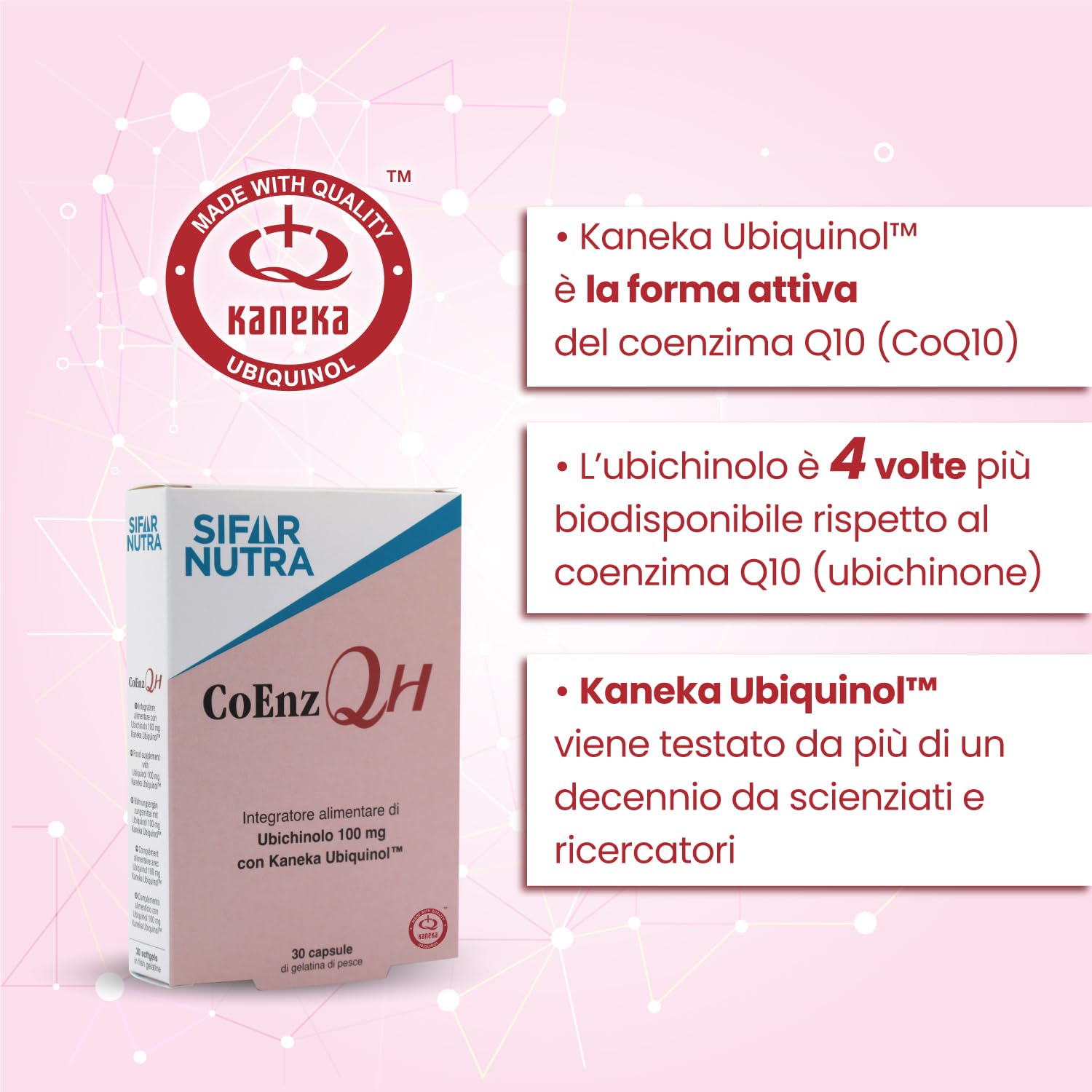 Sifar Nutra CoEnz QH | Kaneka QH | forma attiva di coenzima Q10 | UBICHINOLO 100mg | antiossidante e metabolismo energetico | 30 capsule