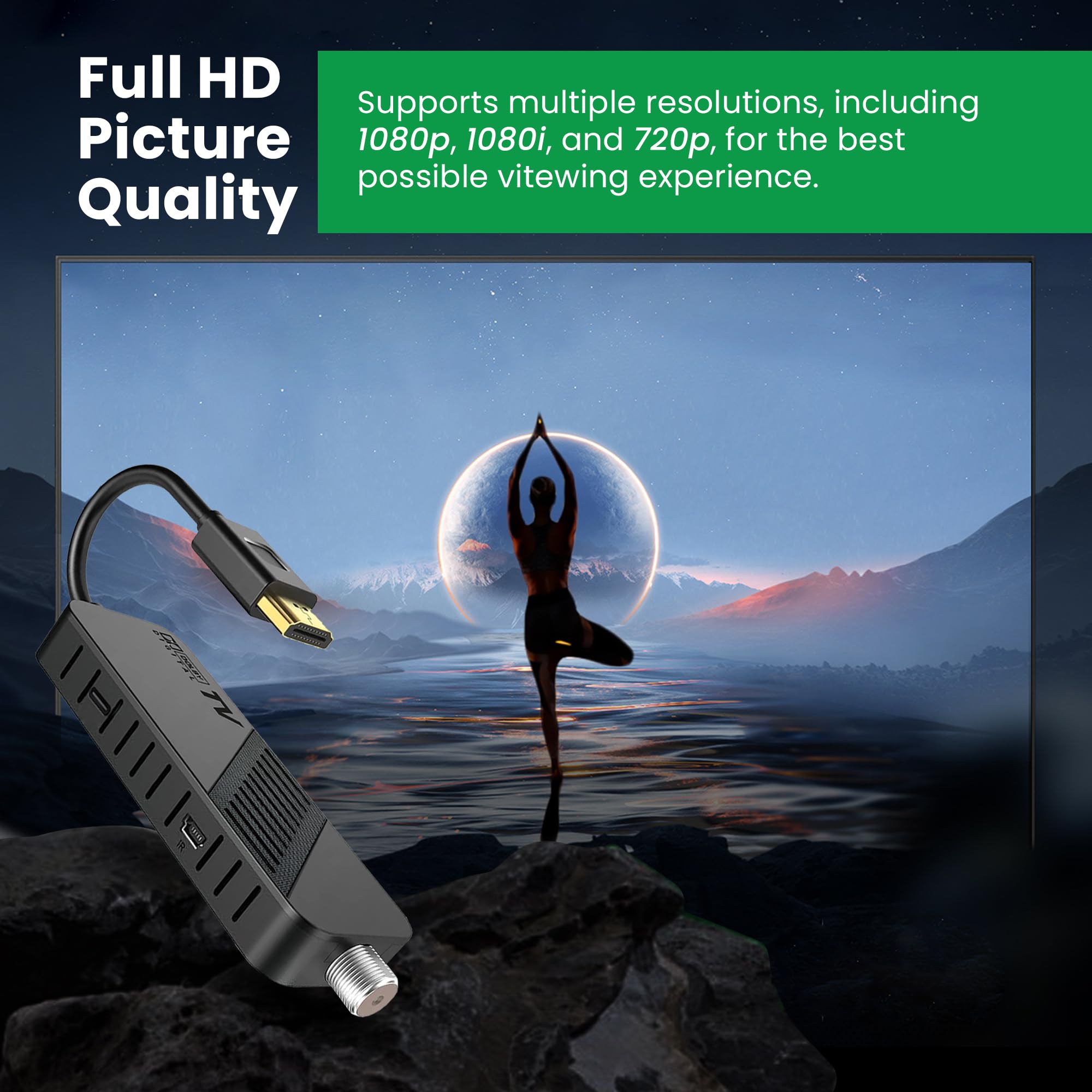 Hd-line DVB-S2 Sat Receiver, Full HD 1080P HDMI TV Stick, Bluetooth-Fernbedienung, Satelliten Receiver, Versteckt hinter TV, Digitalanzeige, H265 HEVC Main 10 Bit, 2in1 Universal Fernbedienung, USB