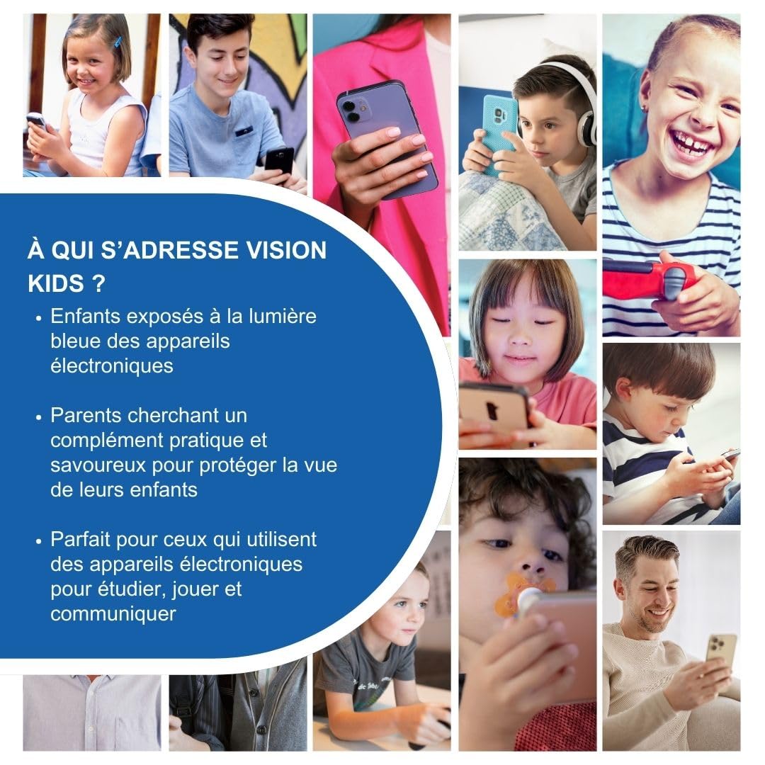 Supplément pour la vue enfants Vision Kids BLUE LIGHT à base de lutéine, zéaxanthine et canneberge noire | Confettis exquis au chocolat noir I 90 dragées (1 mois)
