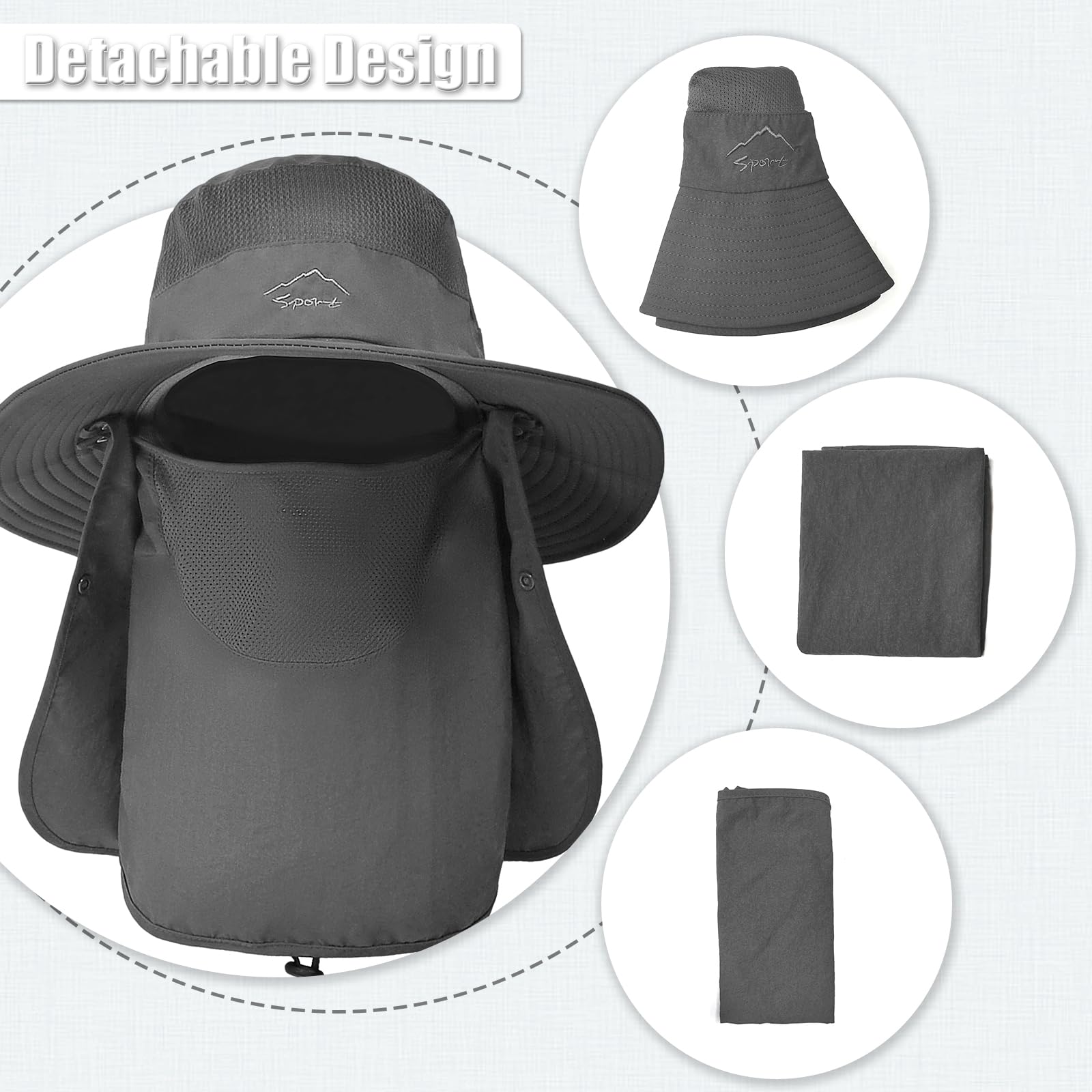 TAGVO Sombreros de Pesca para Hombre Mujer con Cubierta de Cuello Desmontable, Gorros de Pescador con Protección UPF 50+, Sombreros y Gorras de Sol Plegables para Cámping Excursionismo Caminando — view 5