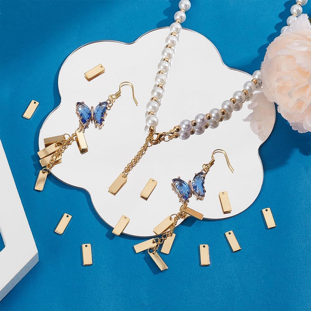 UNICRAFTALE 50pcs Rectangle Stamping Blanks 201 Stainless Steel Charms 13x5mm Golden Stamping Blank Tag Pendants Blank Rectangle Small Dainty Pendants Charms for Bracelet Necklace Jewelry Making - Image 2