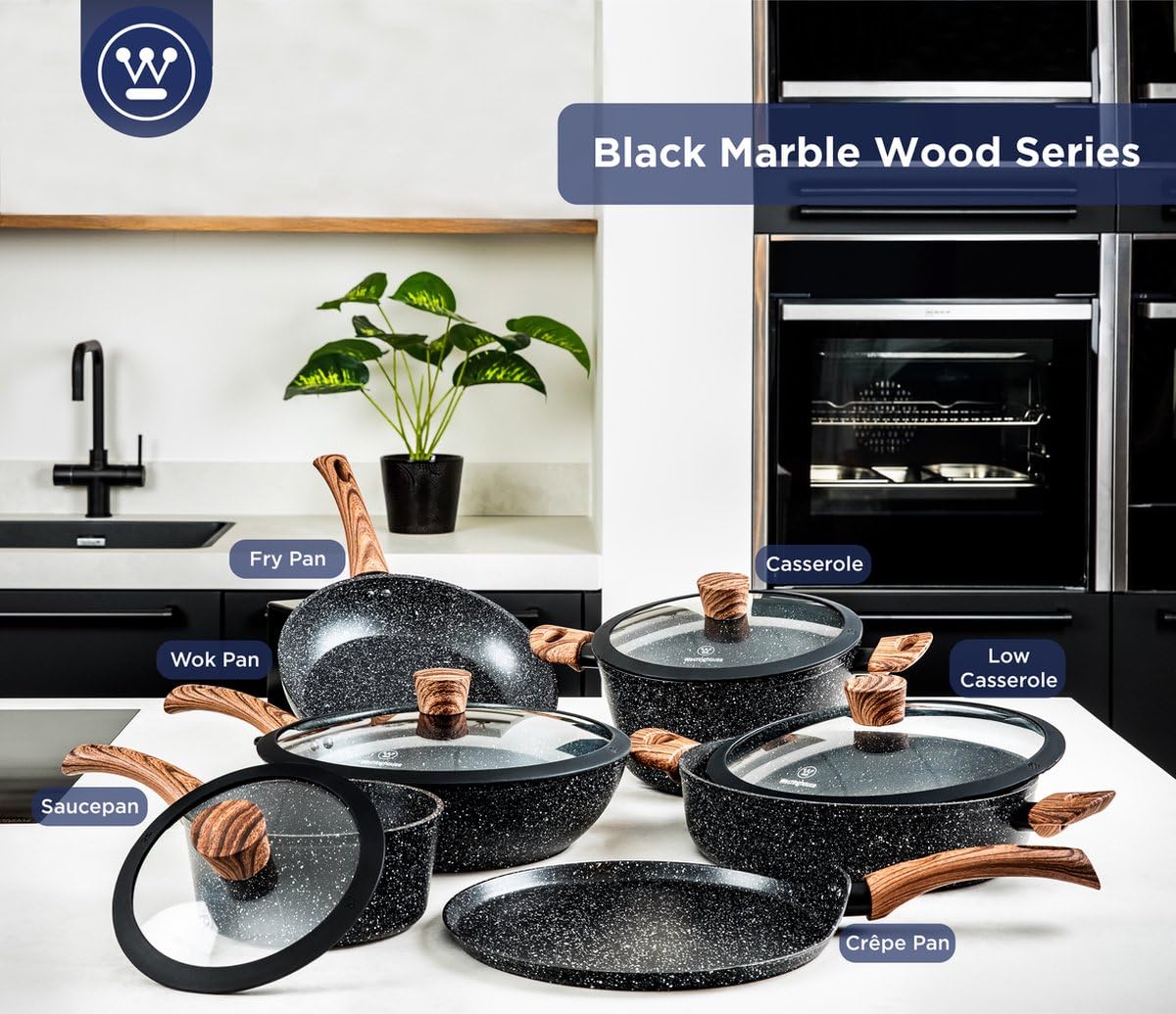 Westinghouse Padella Pancake Antiaderente - 26cm Pentola per Pancakes Induzione - Piastra Pancake - Senza PFOA - Marmo Nero Edizione Speciale