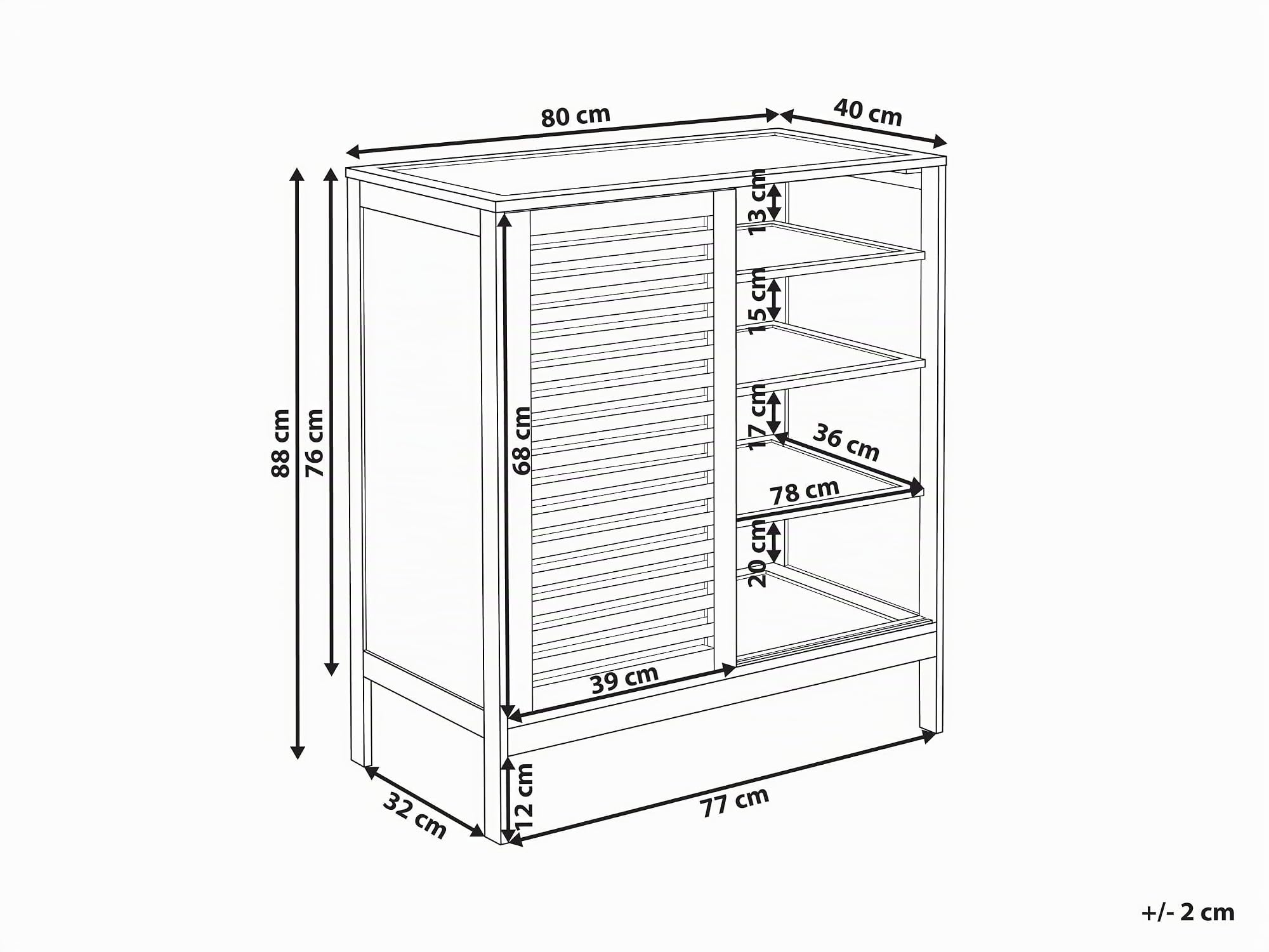 Beliani Mueble Zapatero aparador 2 Puertas de bambú Puertas correderas con baldas almacenaje Estilo Boho Madera marrón Claro Midwood
