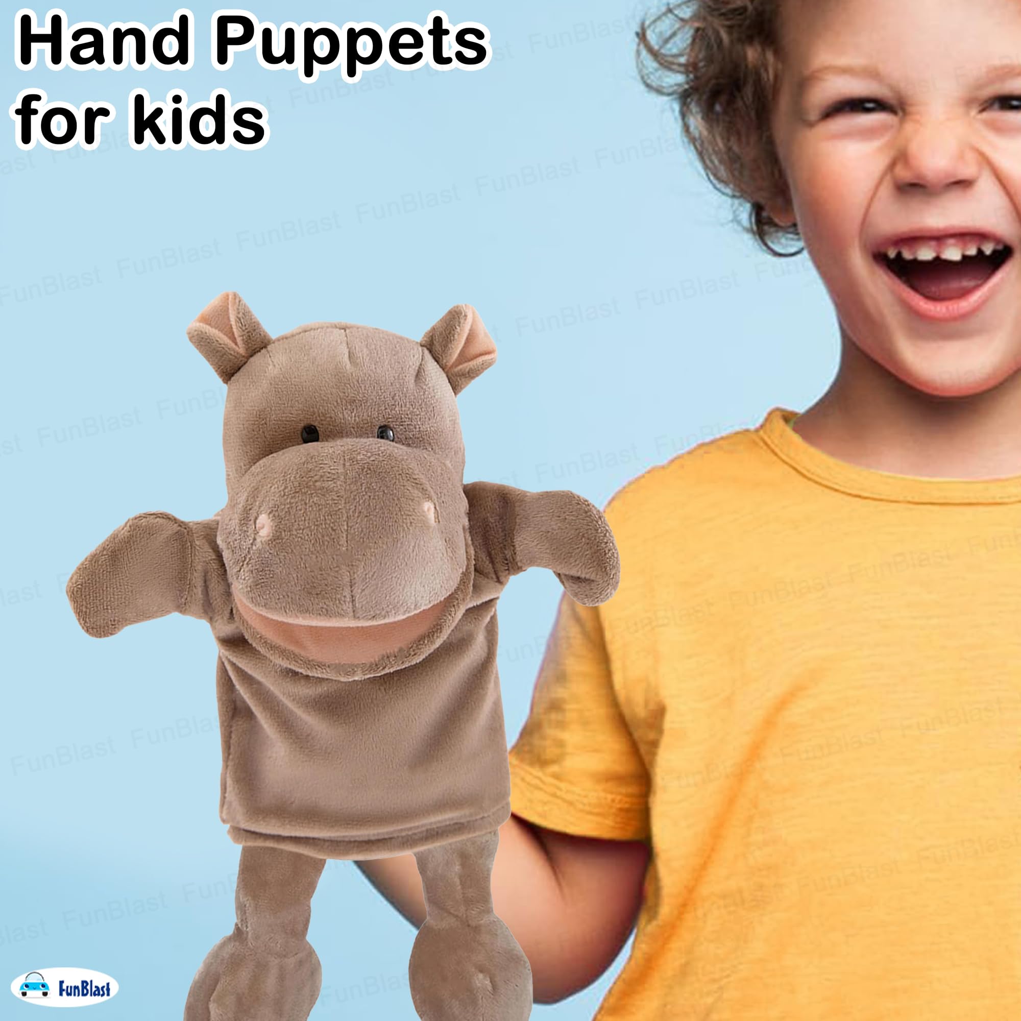 FunBlast Hand Puppets for Kids – Cute Animal Soft & Interactive Plush Puppets for Storytelling, Role Play & Learning Toys, Perfect for Toddlers & Children (Hippo) 4