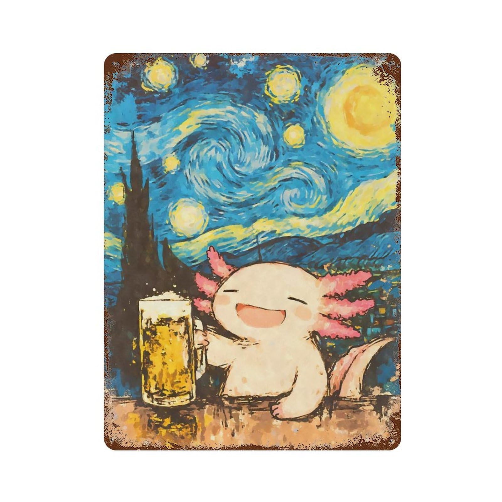 Axolotl Beer Starry Night Vintage Metal Tin Sign 15.7"x11.8", Farmhouse Wall Decor for Living Room, Hallway And Home Decor