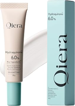 Qiera Hydroquinone 6% High Concentrated Formula, Hydroquinone Beauty Cream, 0.7 oz 20 g, Retinol, Glutathione, Vitamin C, Ceramide, CICA Transparent, Made in Japan
