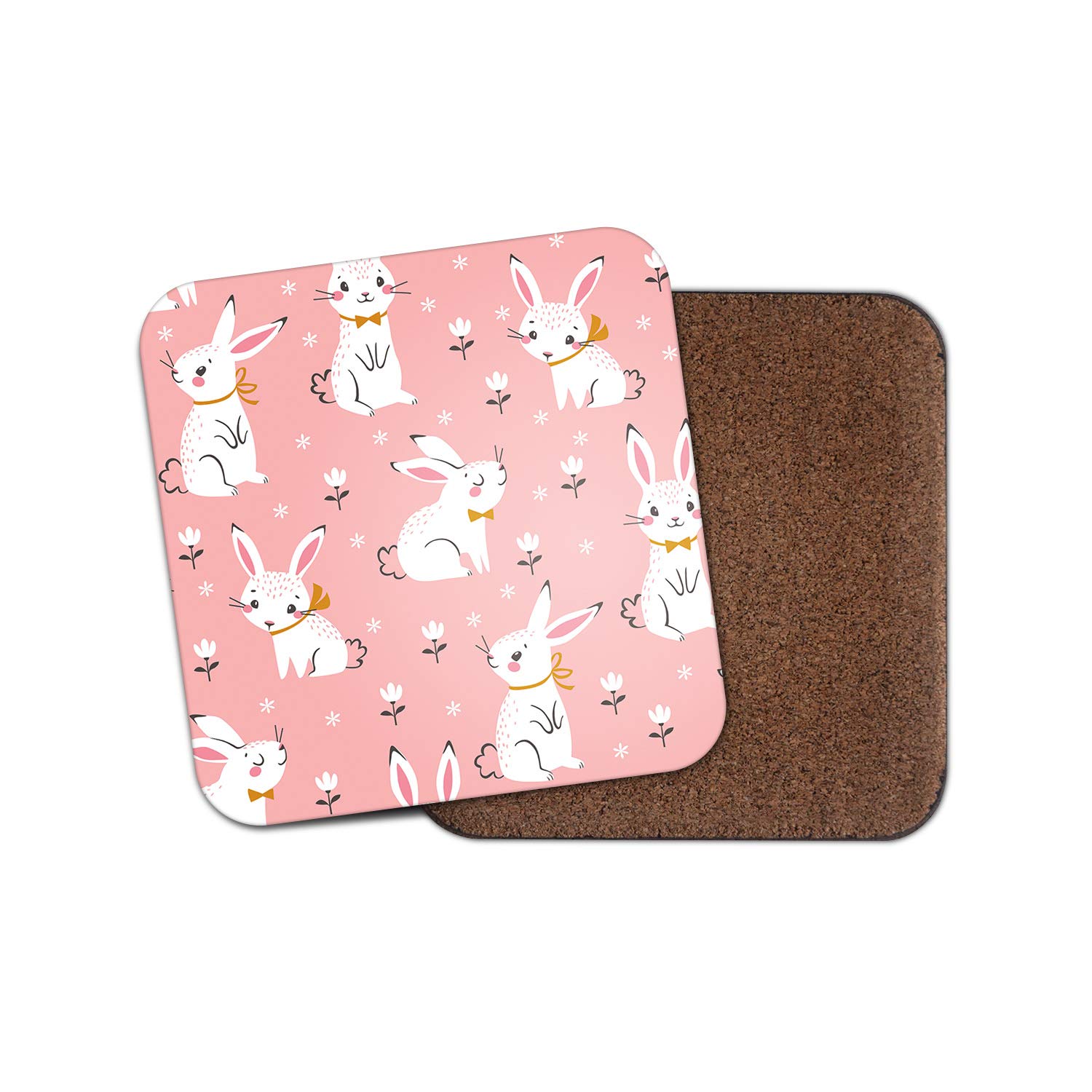 Destination Vinyl Ltd Multicolor 1 X Adorable White Bunny Coaster - Rabbit Pets Cartoon Cute Spring Kids #16758