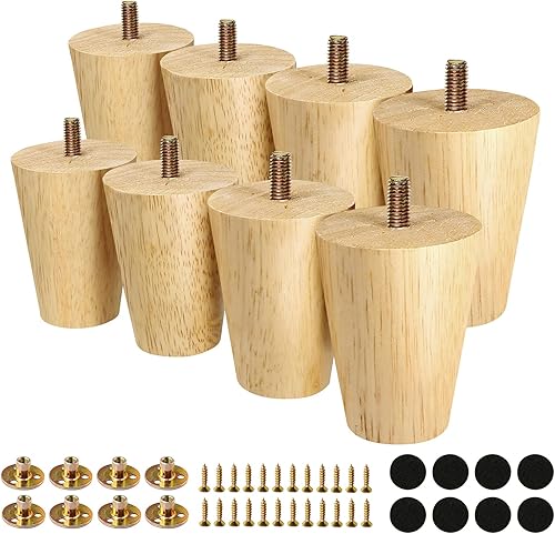 Miniatura 26 de FoDau770 Patas de Muebles de Madera de Caucho de 9 Pulgadas, Patas de Madera Rectas Cónicas de Mediados de Siglo para Sofá, Juego de 4, Patas