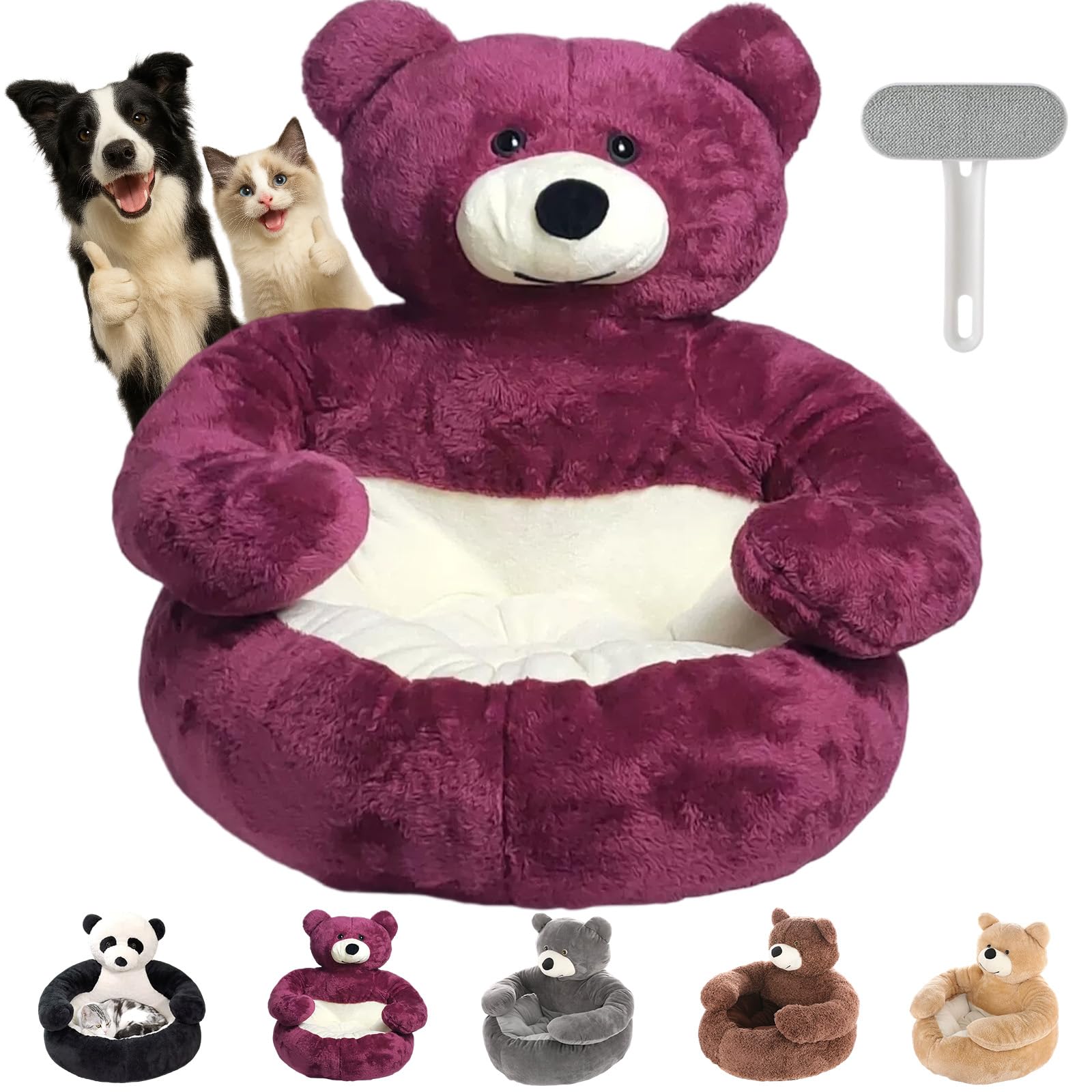 Teddy Bear Dog Bed, Washable Furry Teddy Bear Bed for Dogs with Arms, Cute Soft Warm Non-Slip Dog Couch Beds, Dogs Sofa Pet Beds for Small Medium Size Dog & Cat (Rose red, L)