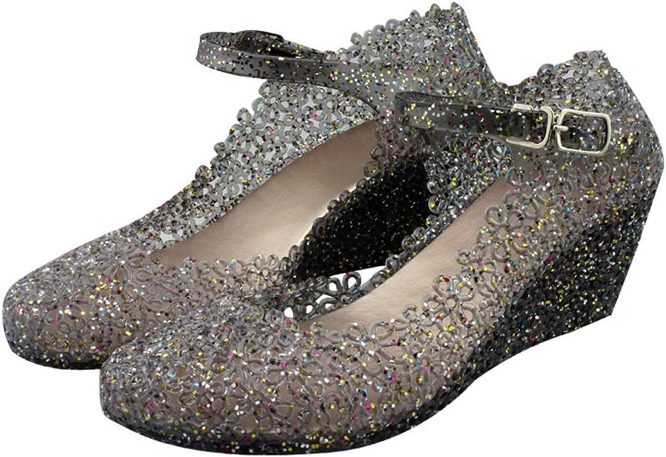 Paul Kevin Women's Jelly Wedge Crystal Sandals High Heels Glass Slipper Shoe