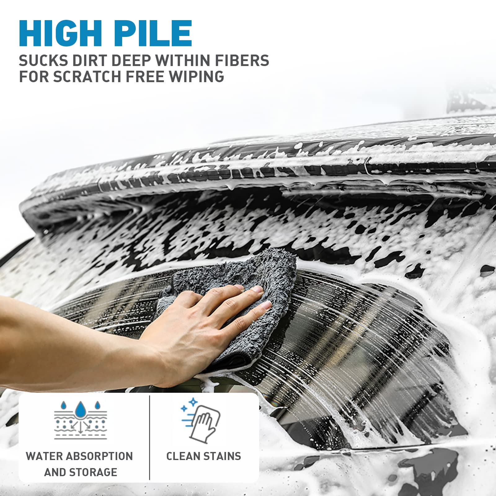 Microfiber Towels Gray for Cars - 6 Pack High Short Pile Micro Fiber Cleaning Cloth for Car Washing — view 5