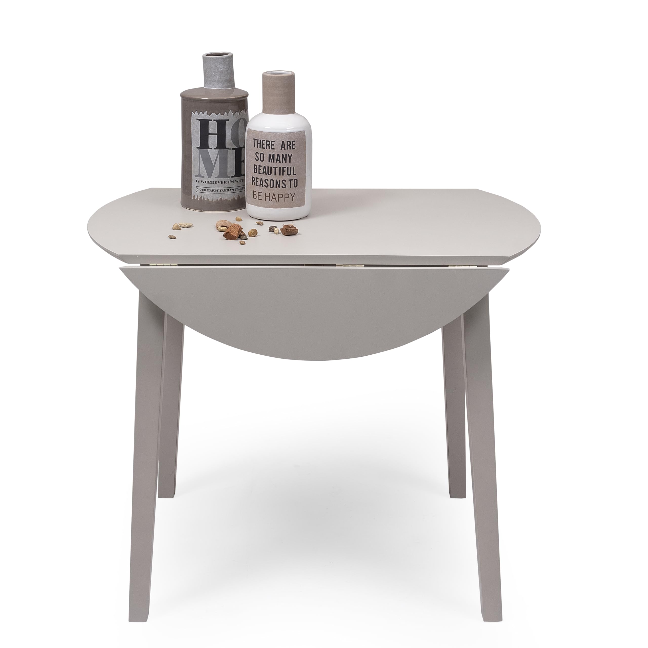Homely - Conjunto de Comedor Dallas Grey | Mesa de Cocina Redonda Extensible de 90 cm (17,5/55 / 17,5) cm. | Mesa con 2 alas abatibles | 2 sillas de Cocina/Comedor de Madera Lacado en Gris