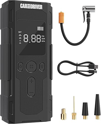 Car and Driver CAD-KH1006 Bomba de aire inteligente  Compresor de aire eléctrico portátil con pantalla digital, PSI ajustable, banco de energía