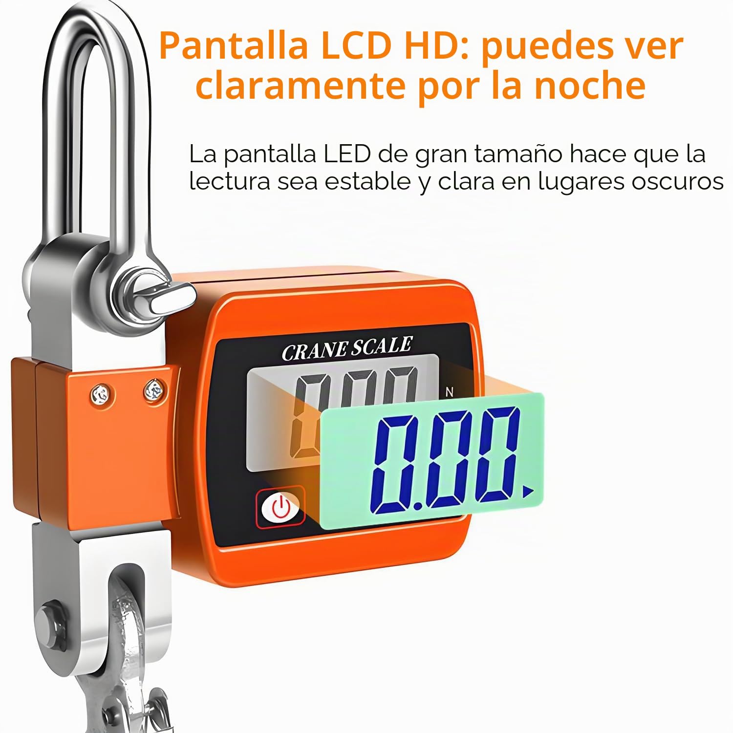 QUMOX Báscula digital de grúa de 500 kg – Báscula colgante resistente con pantalla LCD, función de tara/retención, múltiples unidades (kg/lb/N) – Báscula de gancho industrial para almacén, granja, uso