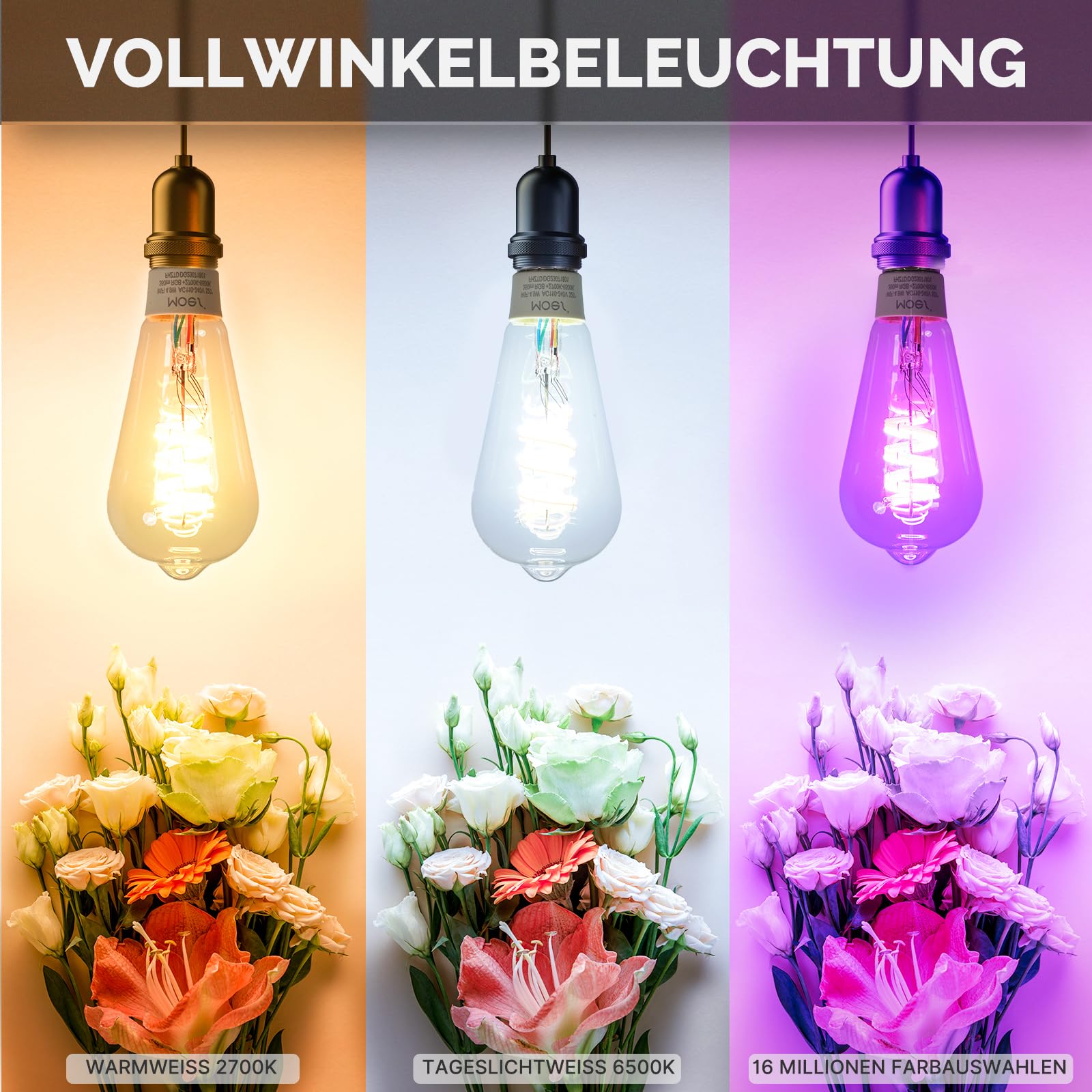 MOES Alexa Smart Glühbirne E27 Vintage, WLAN RGB LED Lampe, Dimmbar, 5W, 2700K-6500K Warmweiss & Kaltweiß, Edison Birne, Musiksynchronisation, 16 Mio. Farben, Kompatibel mit Alexa & Google Home,2 Pack