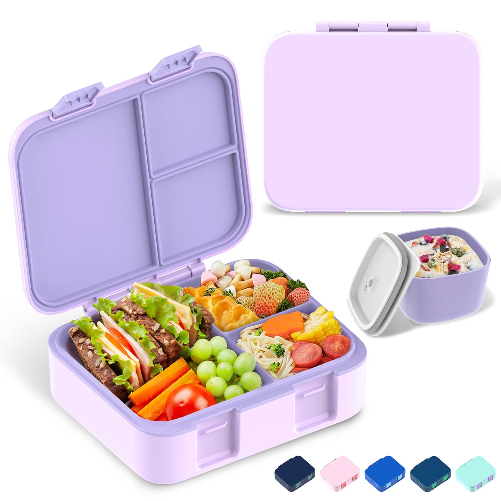 hombrima Kids Bento Lunch Box with Multi-Compartments, Lunchboxes for Childrens Boys Girls Adults Work School, BPA Free, Leakproof, Microwave Safe (092-Purple)