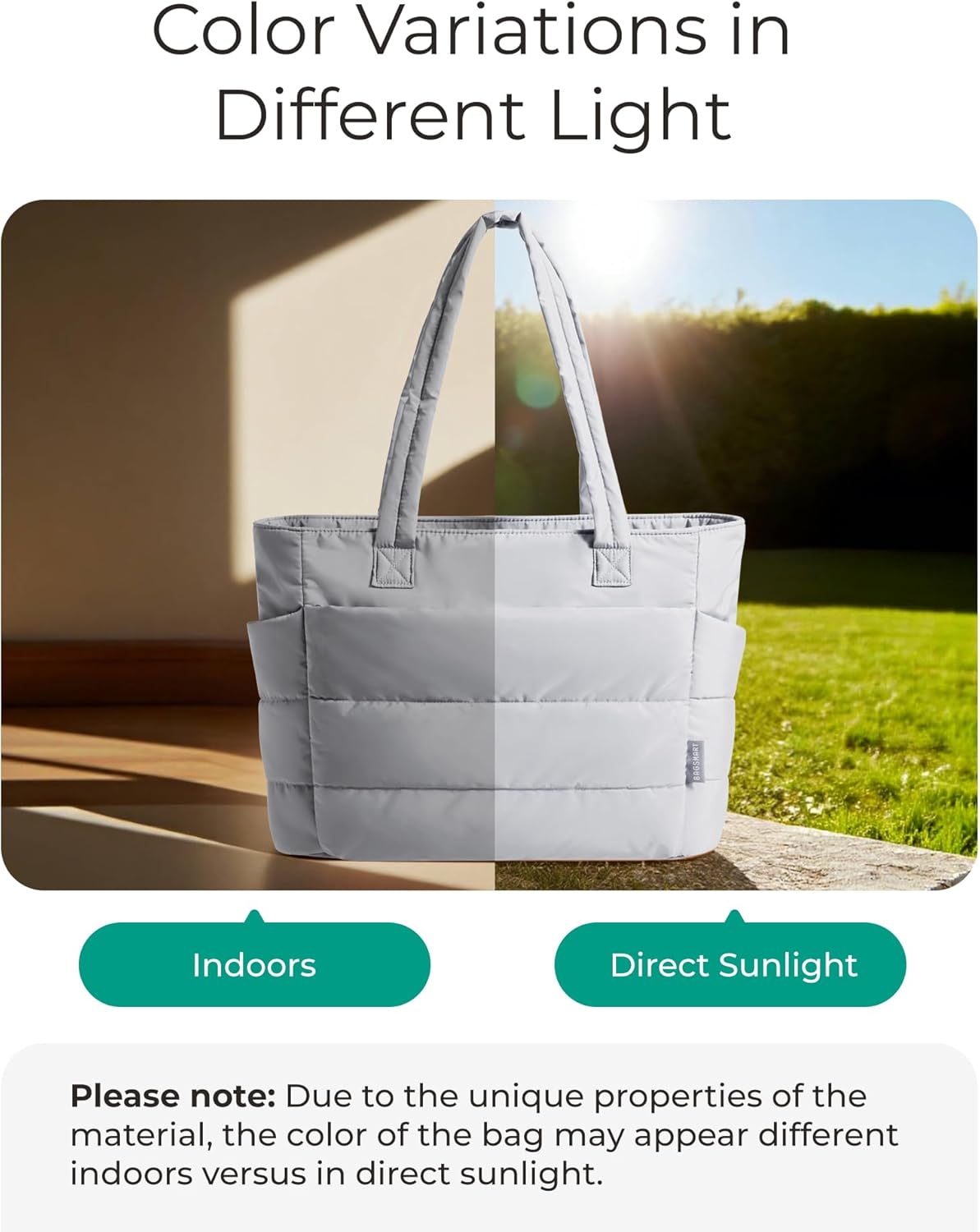 BAGSMART Tote Bag for Women, Lightweight Puffy Tote Bag with Compartments Shoulder Bag Handbag for Travel, Work, Gym | Lightweight, Puffy, Quilted, for Travel, Work - Image 4