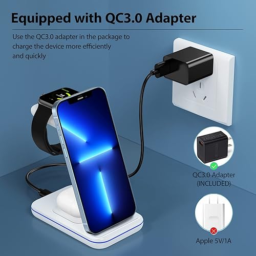 Miniatura 6 de Cargador inalámbrico para múltiples dispositivos Apple, estación de carga rápida 3 en 1soporte compatible con iPhone 15141312Pro MaxSE11XSXR8 apto