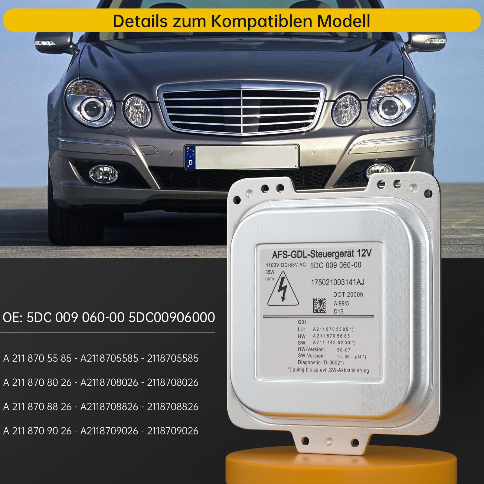 Xenon Scheinwerfer Steuergerät D1S D1R 35W 12V 85V 2118705585 A2118705585 Passend für Mercedes-Benz E-Klasse W211