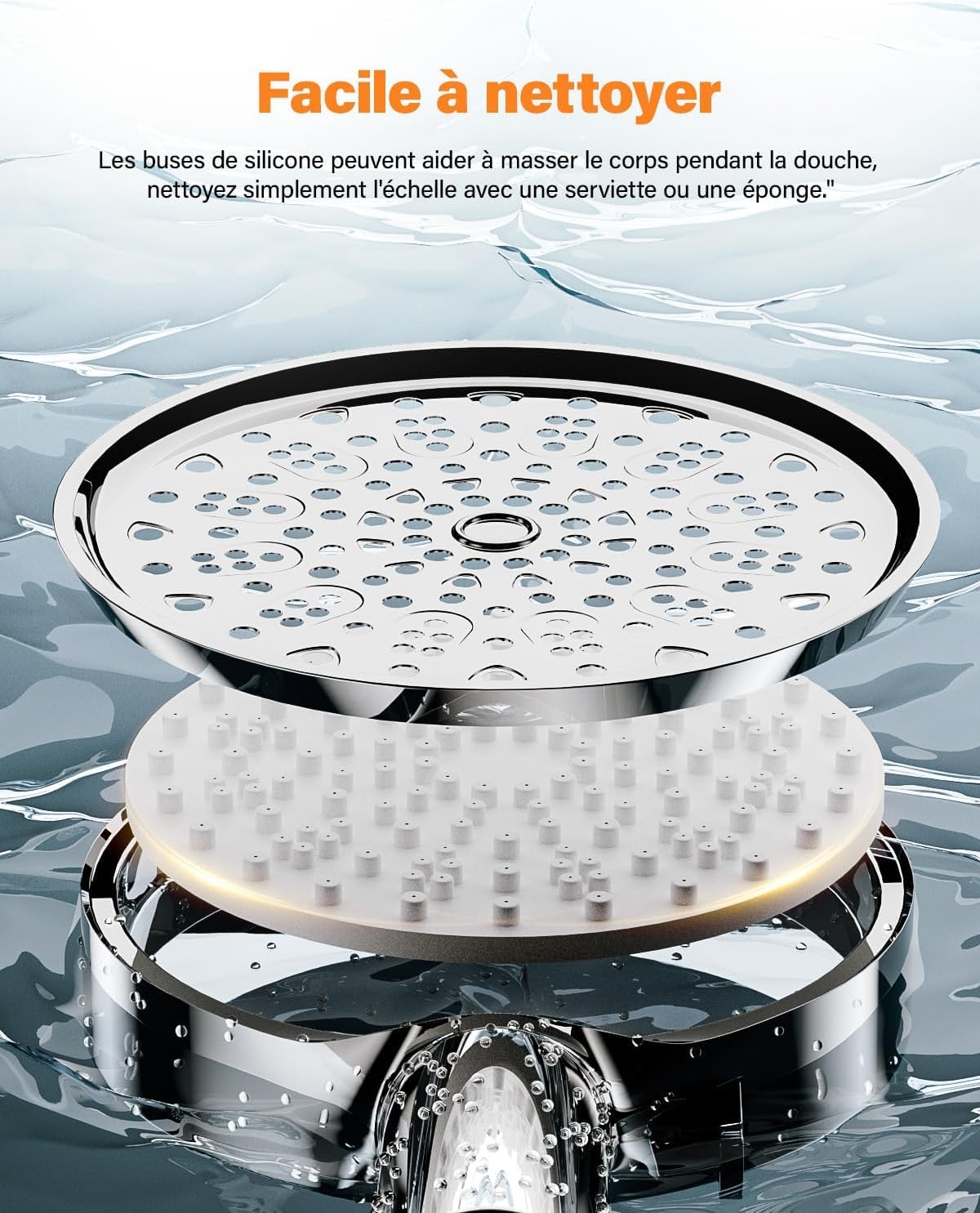 Cobbe Pommeau de Douche Anti Calcaire, Pommeau de Douche avec 20 Étapes Filtre, Pommeau Douche Haute Pression avec 6 Types de Jets, Économie Deau Pommeau Douche (Chrome)