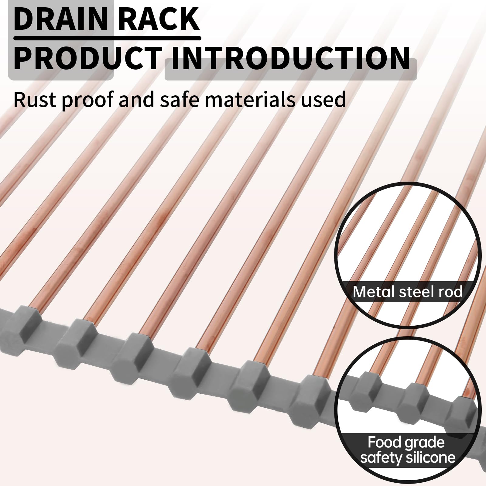 Escurridor grande enrollable de 15.75 x 17 pulgadas sobre el fregadero, estante de secado de platos plegable multiusos de acero inoxidable con silicona antideslizante para escurridor de