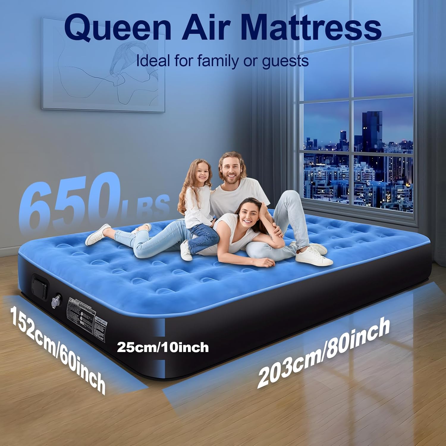 Air Mattress with Built in Pump, Luxurious Comfort Inflatable Mattress,10’’ Blow up Bed for Adults, Blow Up Mattress for Guest, Camping, Home & Travel, Deflate 660 lbs Max