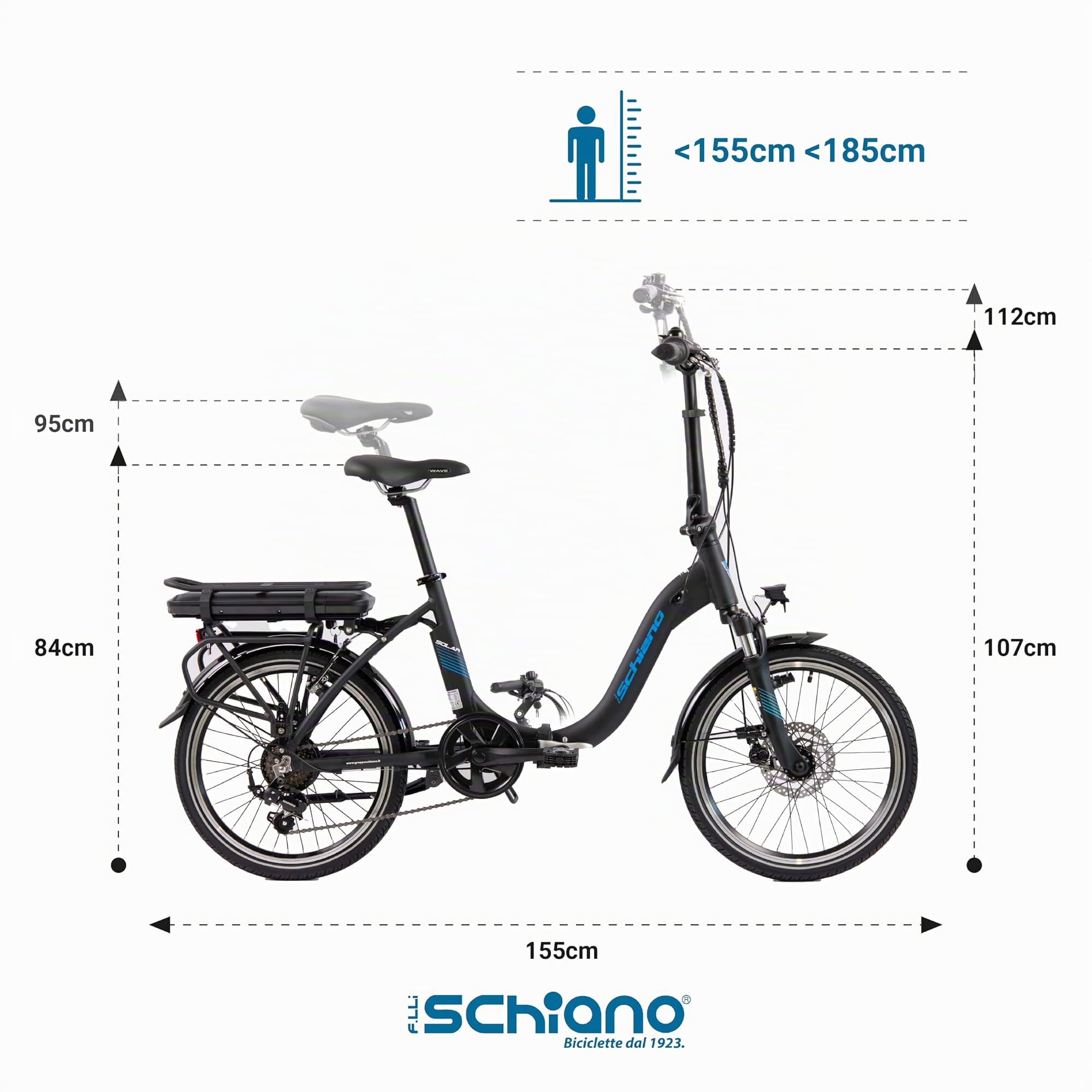 F.lli Schiano Solar, Bici Elettrica Pieghevole 20 Inches per Adulti, 36V 10Ah Batteria Rimovibile, Motore 250W 40Nm, City Ebike, Nero