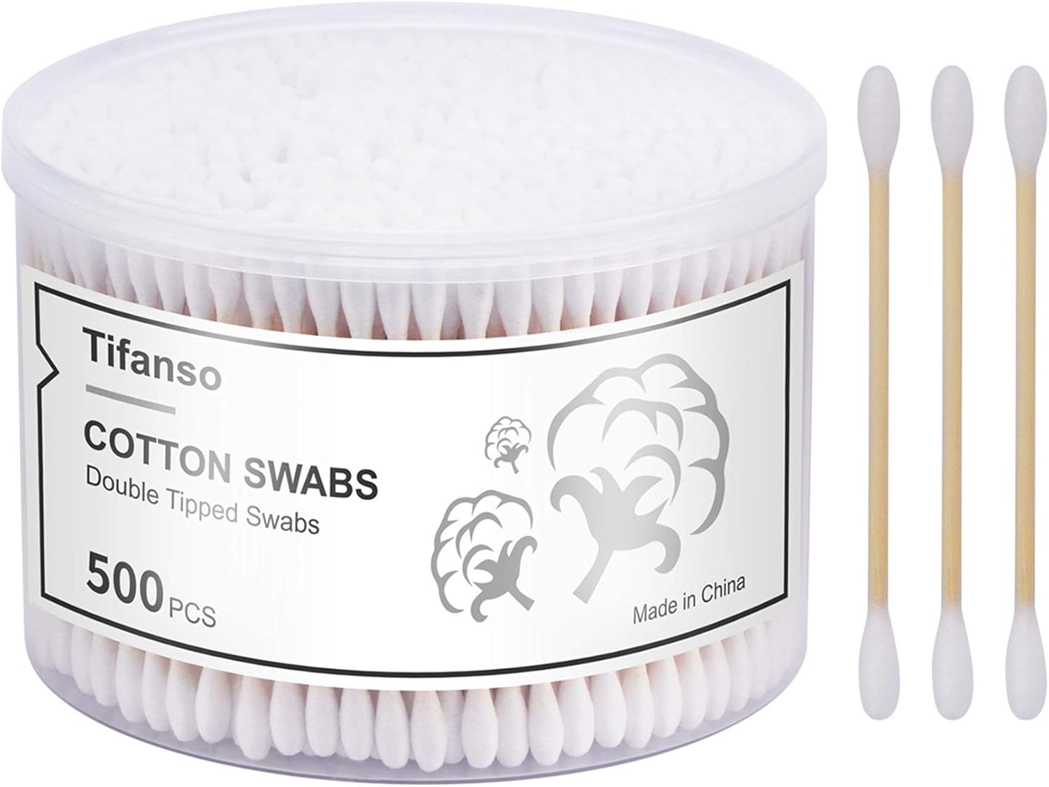 Tifanso 500 Pack Wooden Cotton Swabs - Double Round Tips, Cruelty-Free Ear Buds, Hypoallergenic with Storage Box